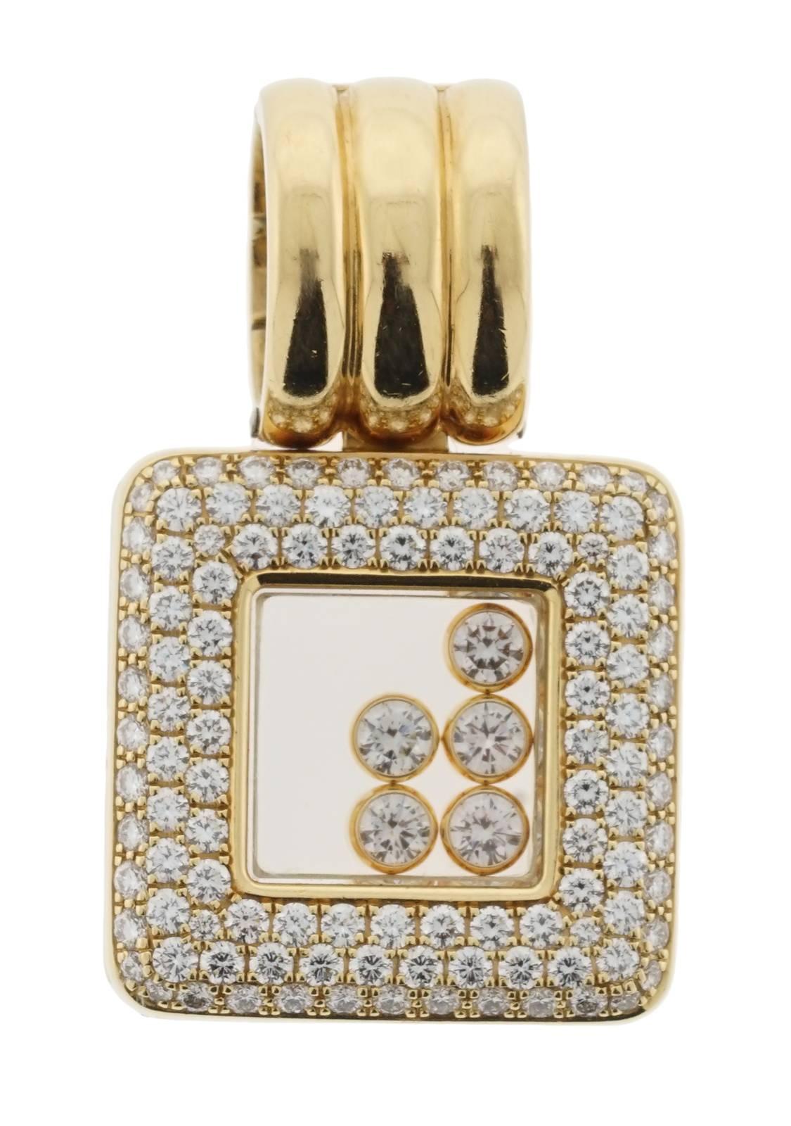 Taille ronde Chopard Pendentif Happy Diamonds en or jaune 18 carats de grande taille en vente