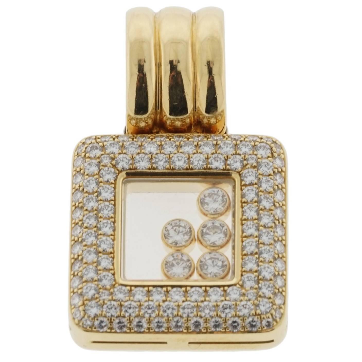 Chopard Pendentif Happy Diamonds en or jaune 18 carats de grande taille en vente