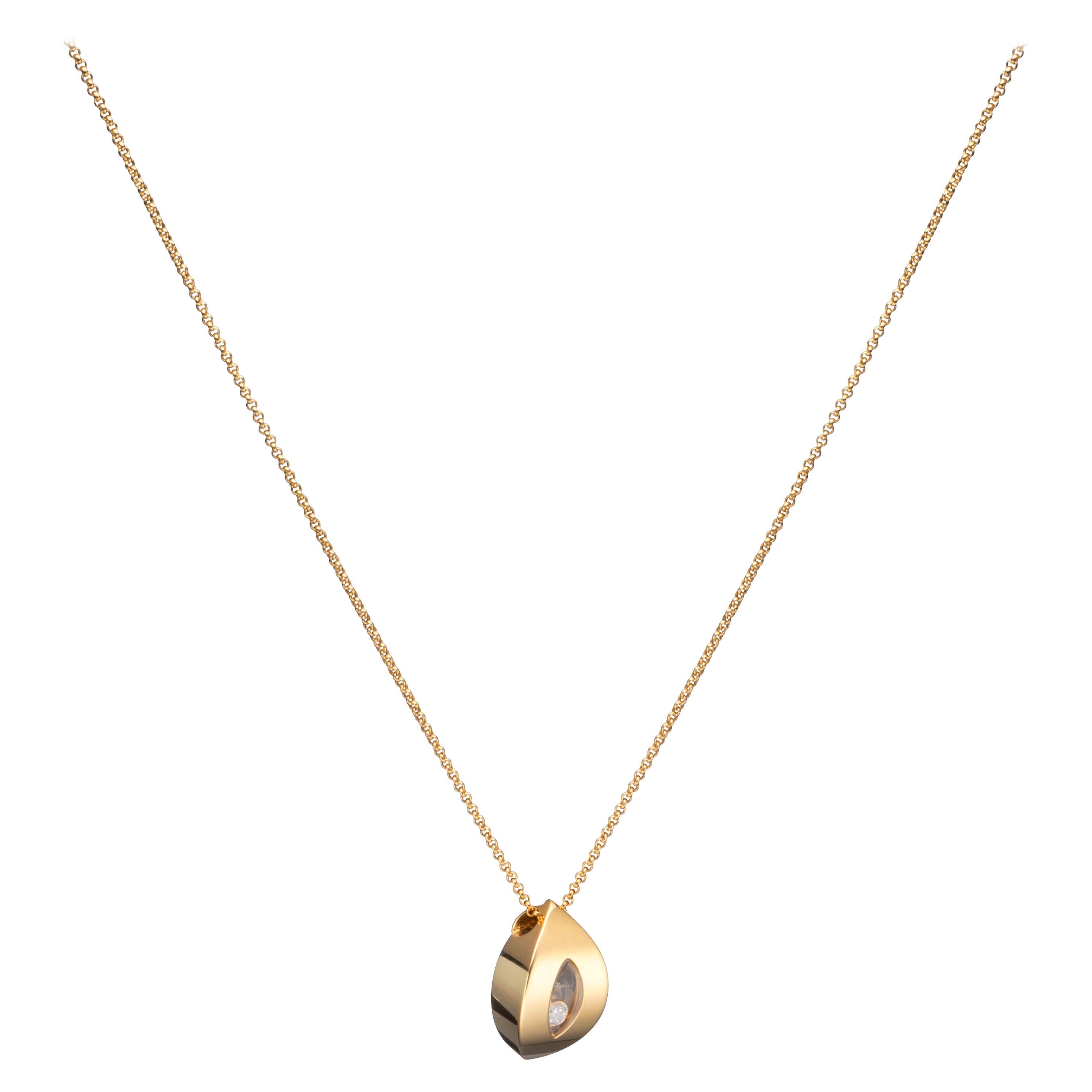 Chopard Happy Diamonds 18 Karat Yellow Gold Teardrop Shaped Pendant/Necklace New For Sale