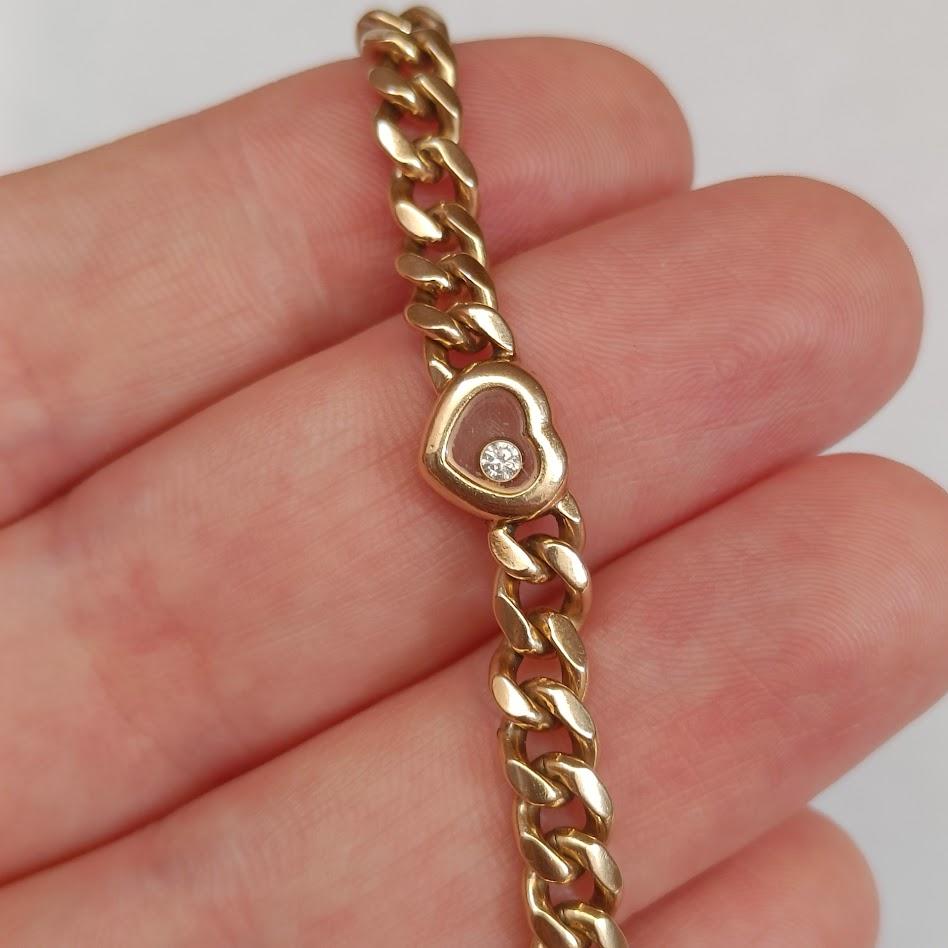 Women's Chopard Happy Diamonds Bracelet - 18k Gold Curb Link For Sale
