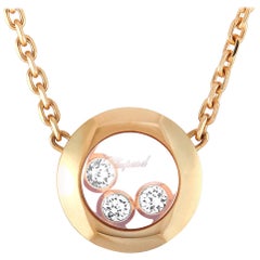 Chopard Happy Diamonds 18 Karat Gold 3 Floating Diamonds Circle Pendant Necklace