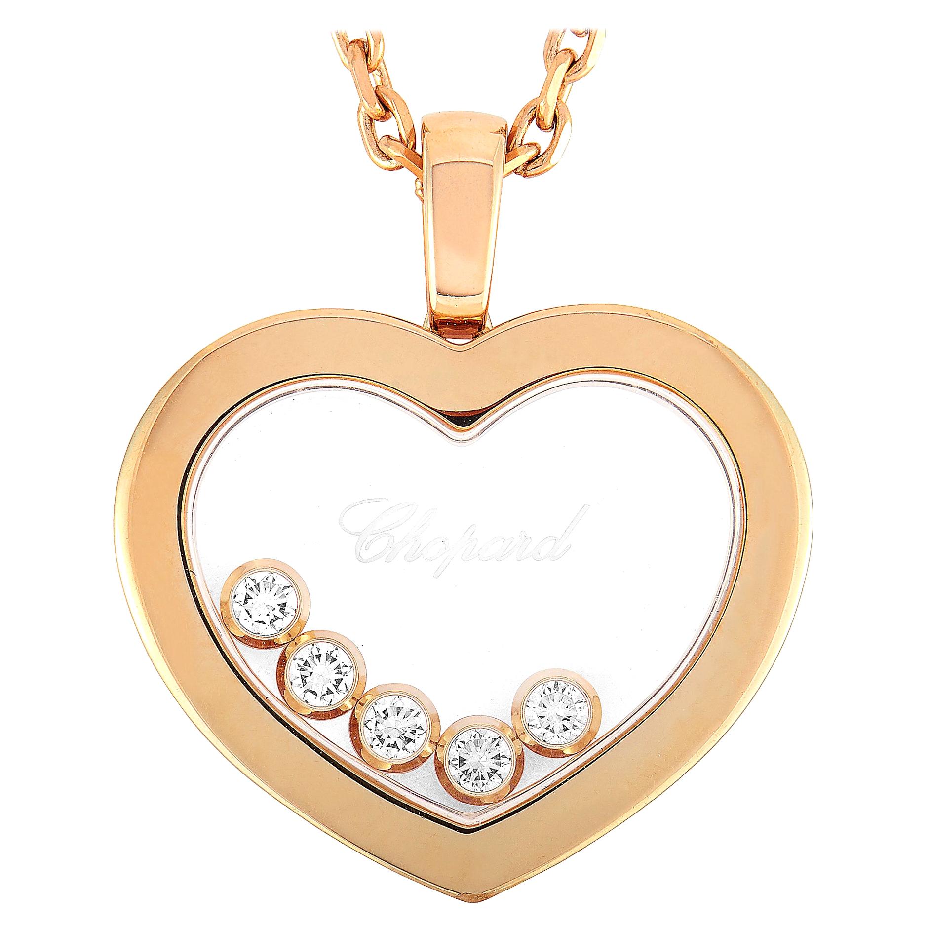 Chopard Happy Diamonds 18 Karat Rose Gold and 5 Floating Diamonds Heart Pendant