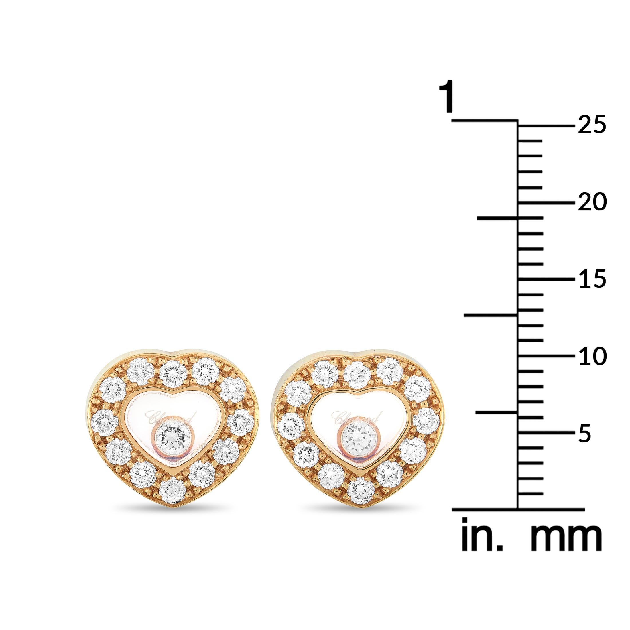 Chopard Happy Diamonds 18 Karat Rose Gold and Diamond Heart Stud Earrings In New Condition In Southampton, PA