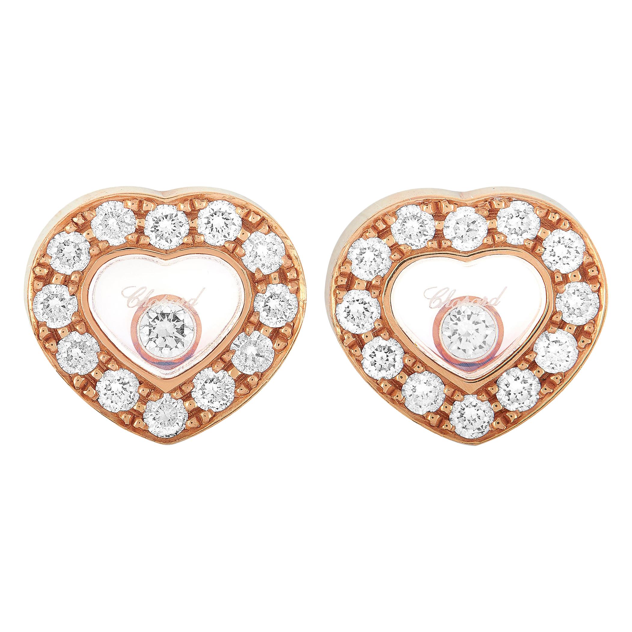 Chopard Happy Diamonds 18 Karat Rose Gold and Diamond Heart Stud Earrings