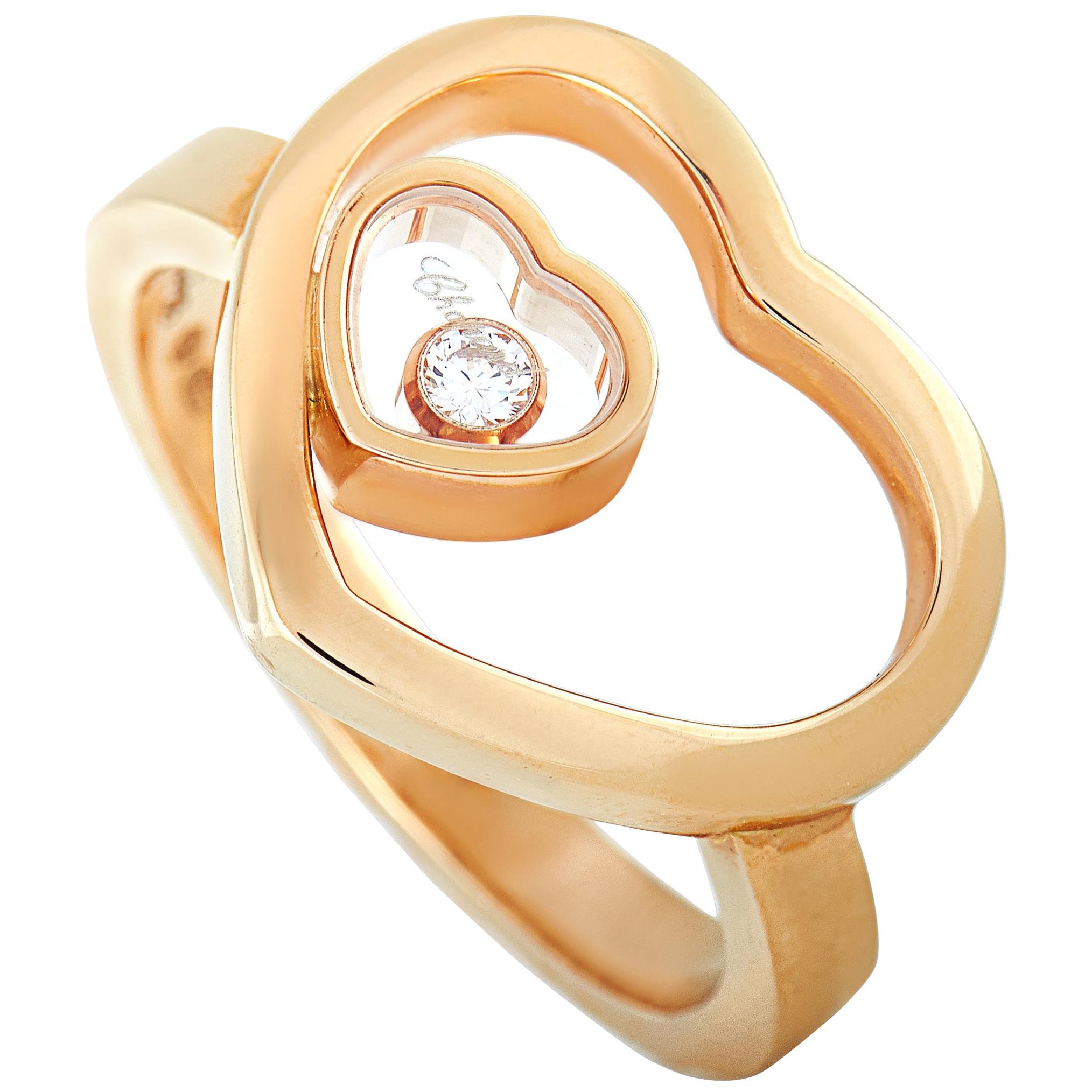 Chopard Happy Diamonds 18 Karat Rose Gold and Floating Diamond 2 Hearts Ring