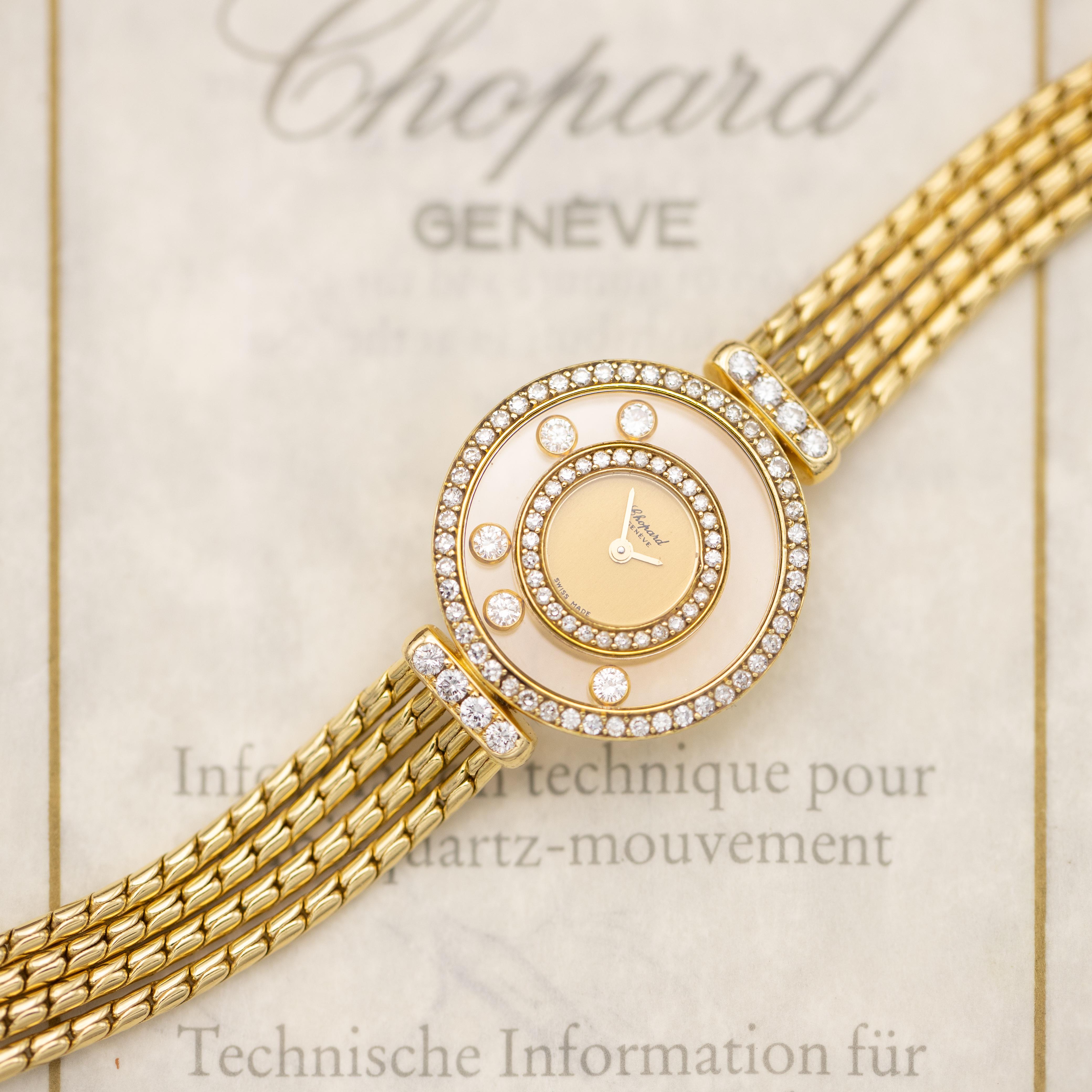 Chopard Happy Diamonds - 18k Solid Yellow Gold - Elegant Ladies Cocktail Watch For Sale 4