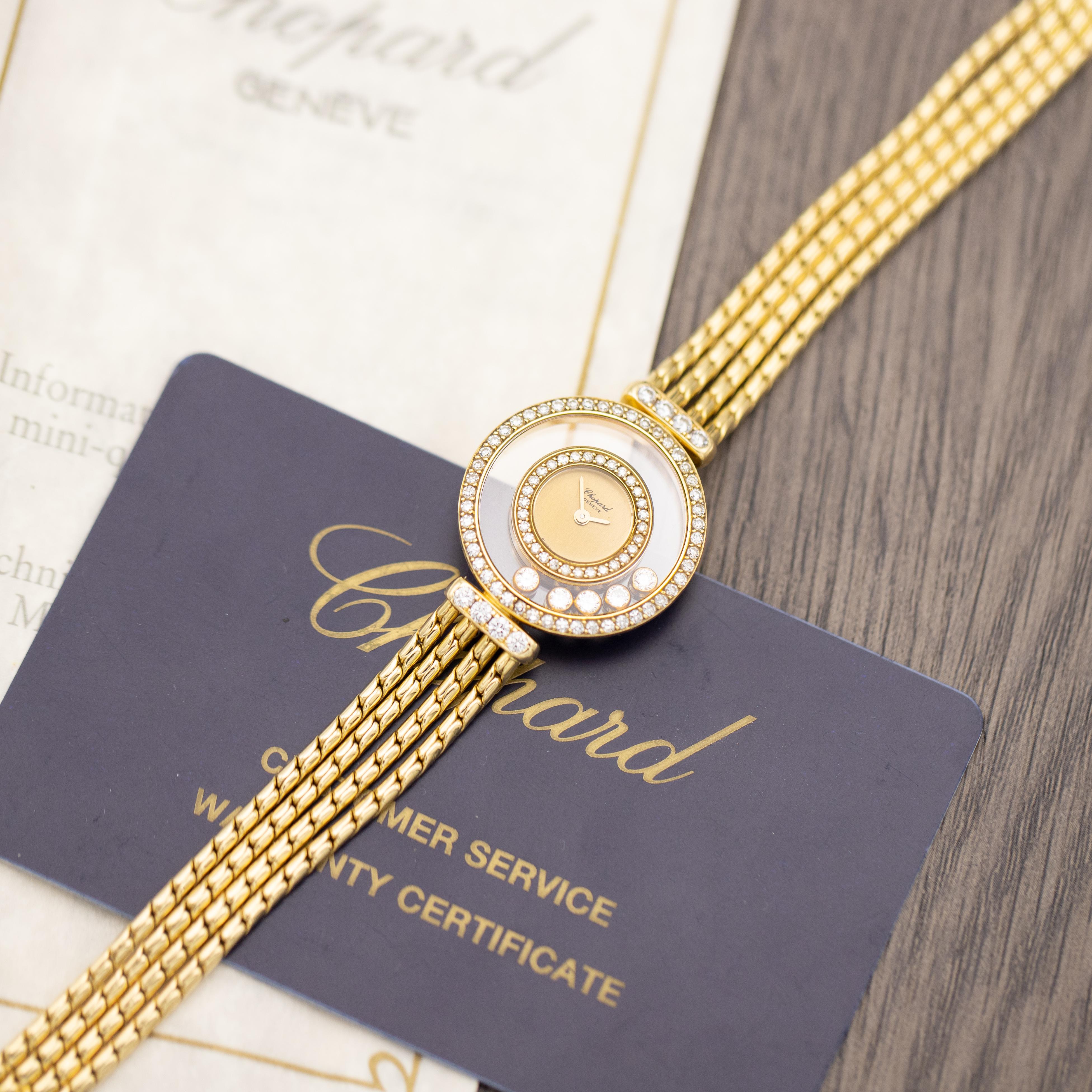 Chopard Happy Diamonds - 18k Solid Yellow Gold - Elegant Ladies Cocktail Watch For Sale 5
