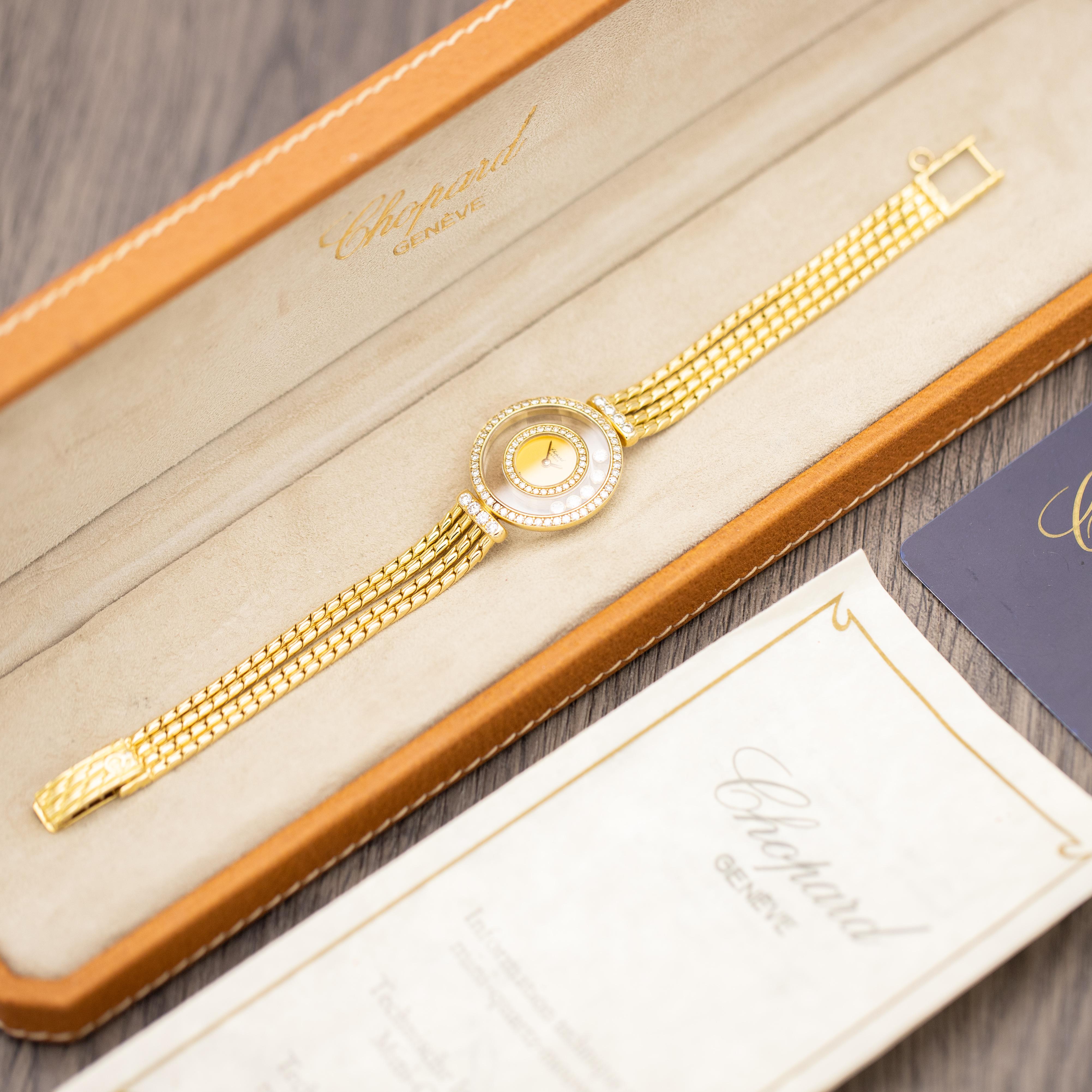 Chopard Happy Diamonds - 18k Solid Yellow Gold - Elegant Ladies Cocktail Watch For Sale 6