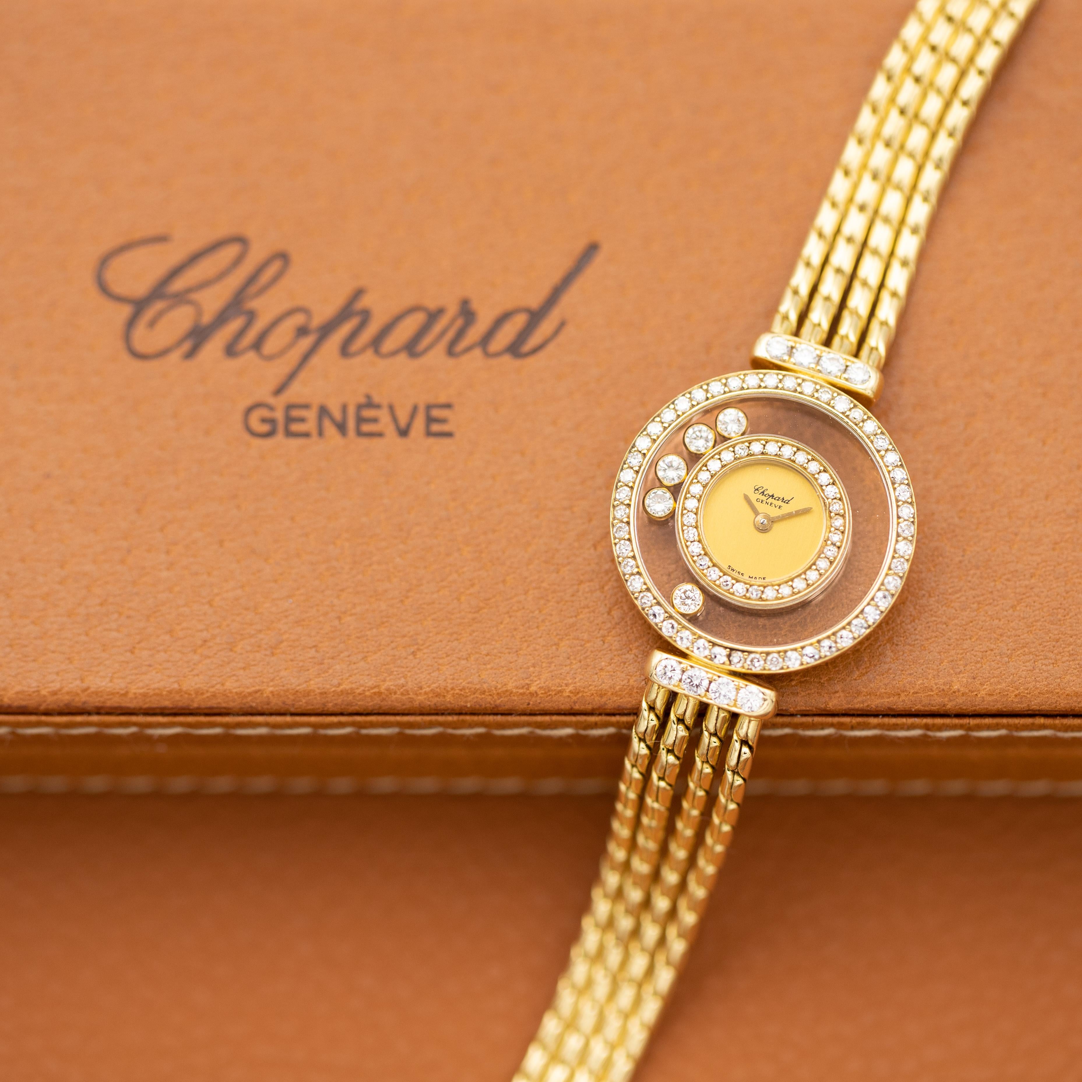 Chopard Happy Diamonds - 18k Solid Yellow Gold - Elegant Ladies Cocktail Watch For Sale 7