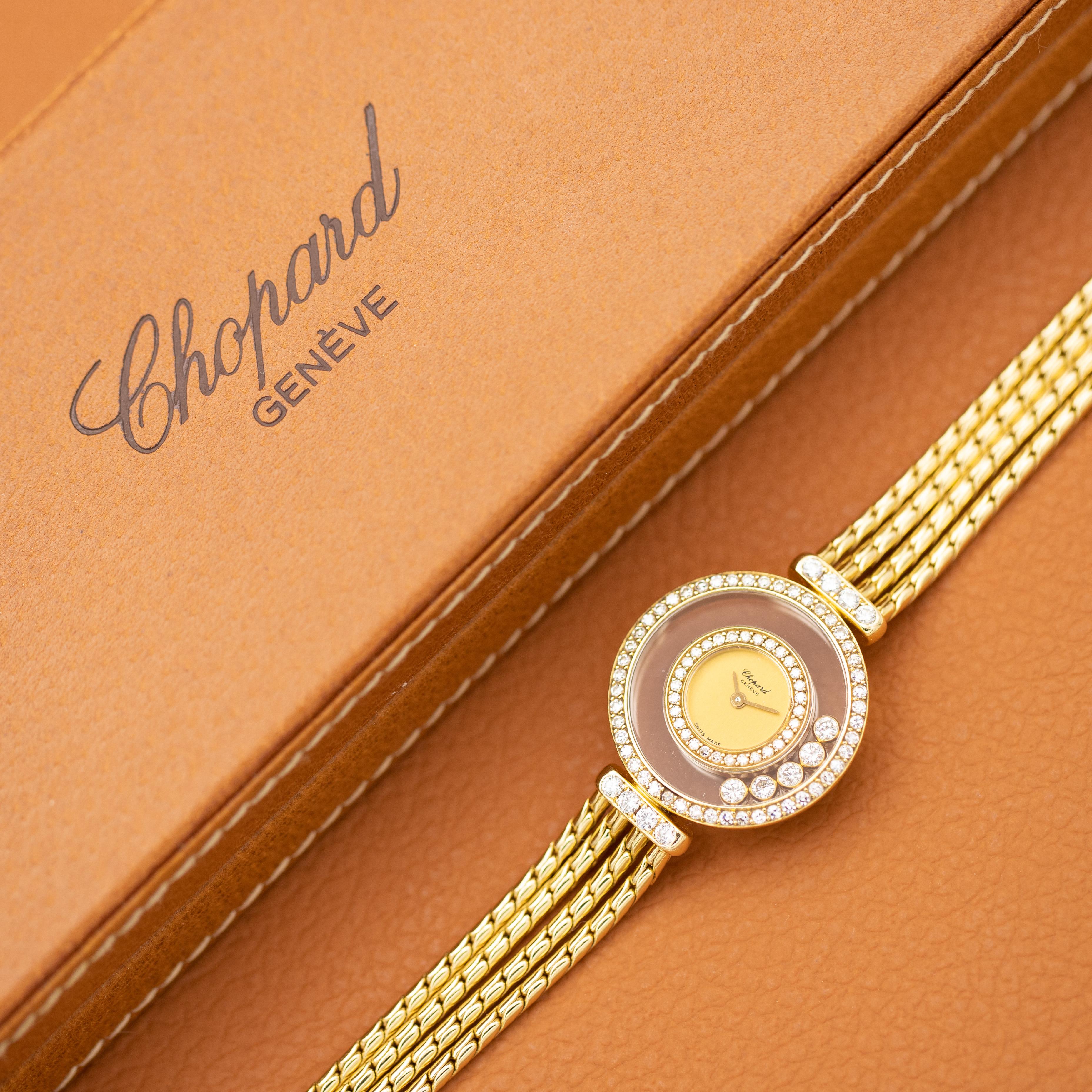 Chopard Happy Diamonds - 18k Solid Yellow Gold - Elegant Ladies Cocktail Watch For Sale 8