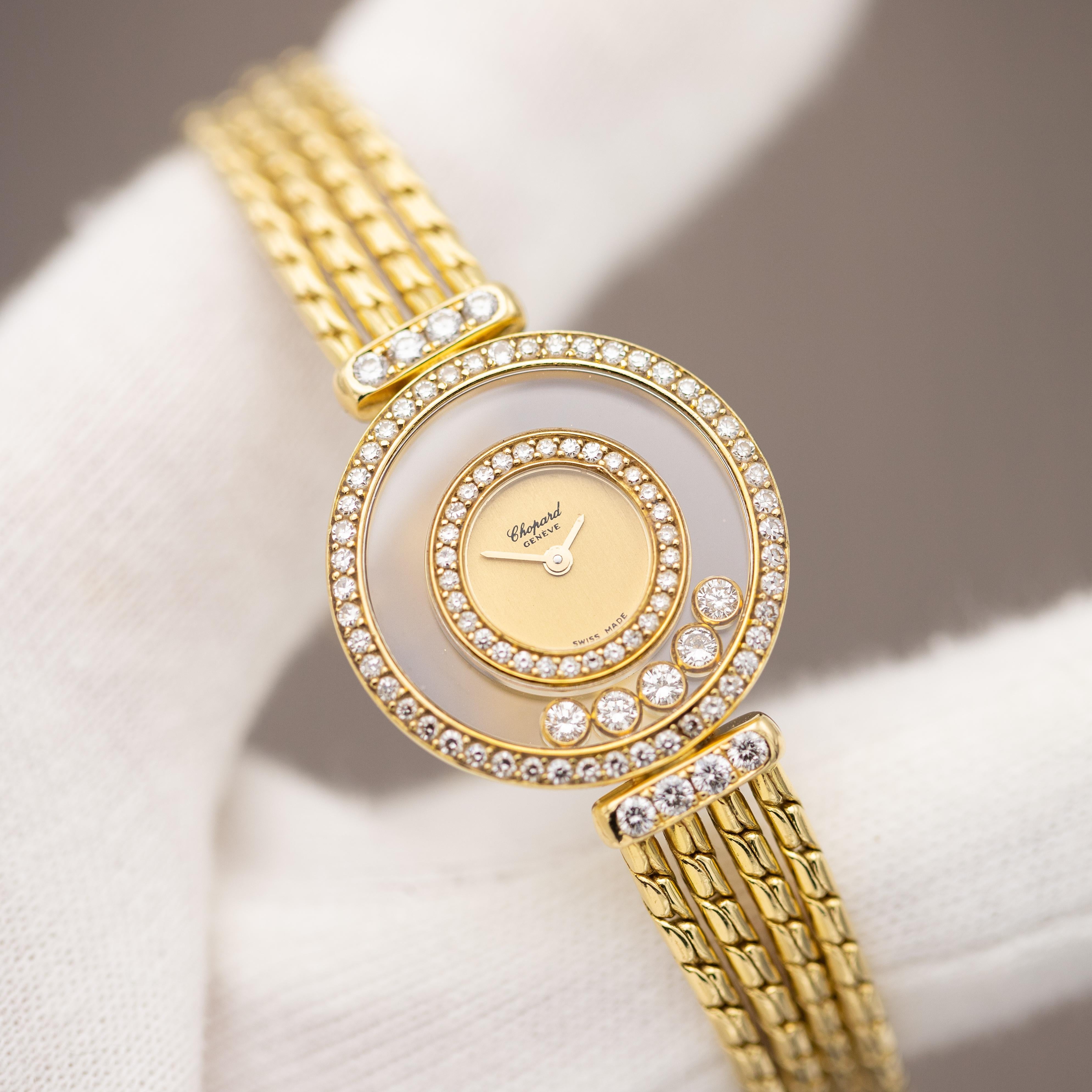 Taille brillant Chopard Happy Diamonds - Or jaune massif 18k - Elegant Ladies Cocktail Watch en vente