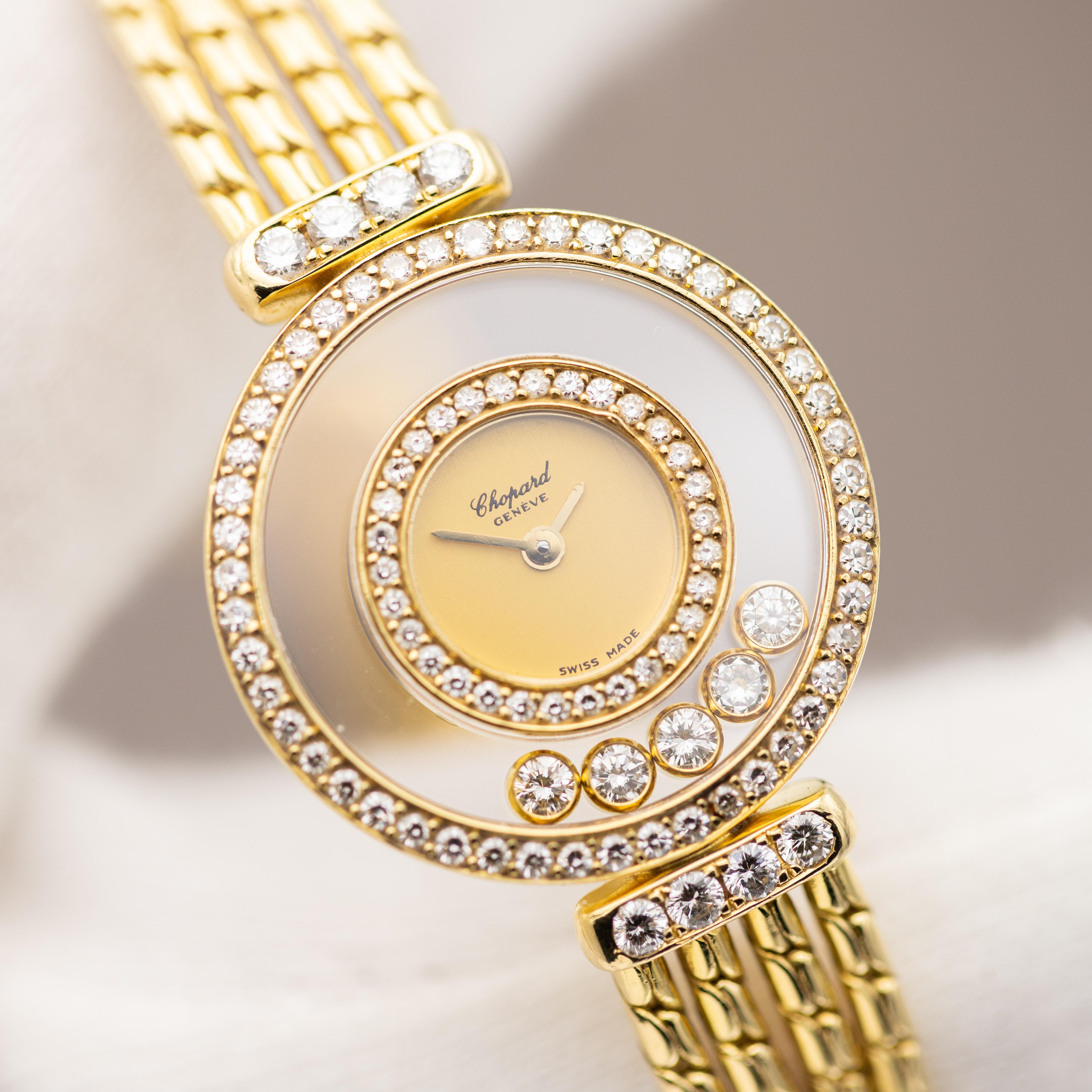 Chopard Happy Diamonds - 18k Solid Yellow Gold - Elegant Ladies Cocktail Watch In Good Condition For Sale In Antwerp, BE