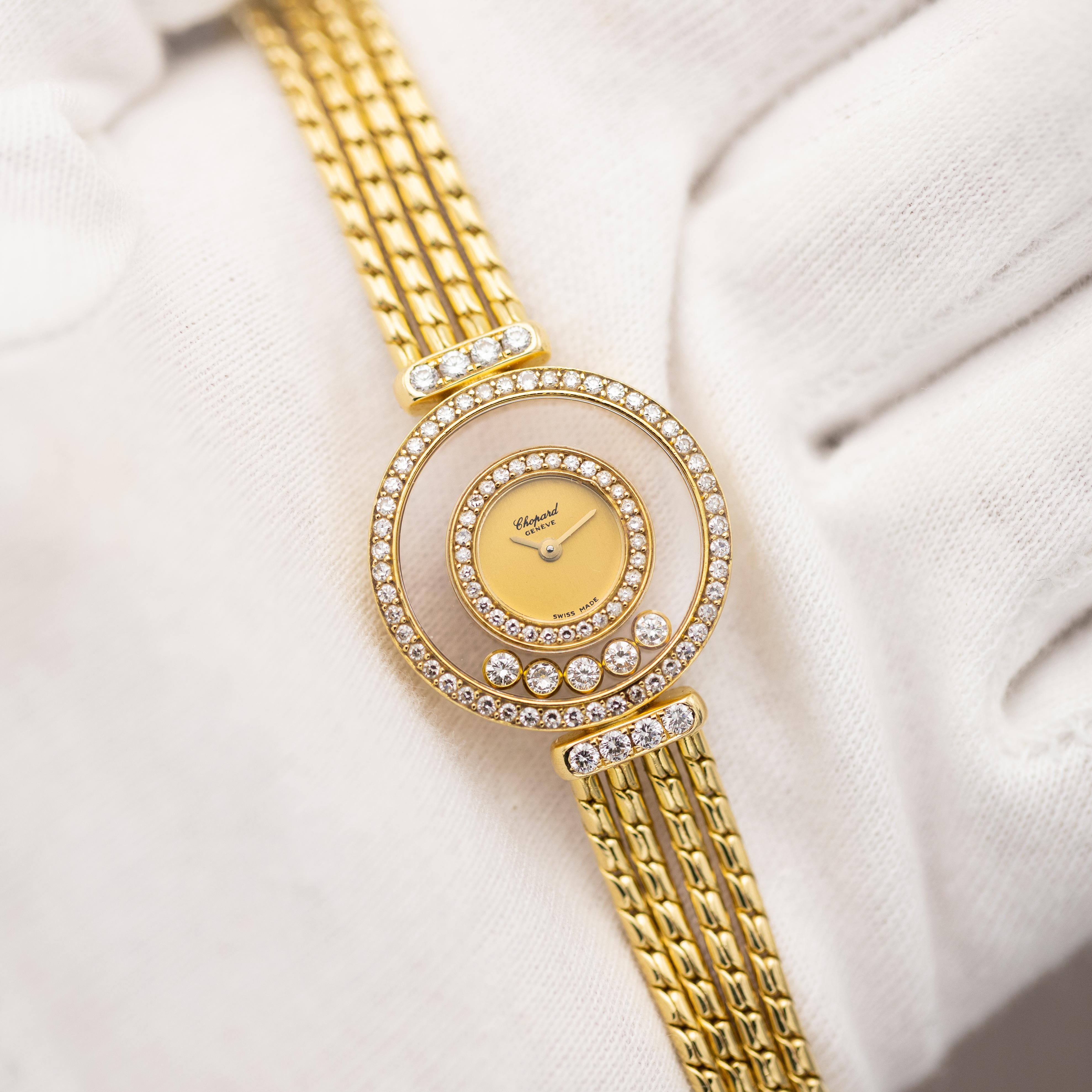 Women's Chopard Happy Diamonds - 18k Solid Yellow Gold - Elegant Ladies Cocktail Watch For Sale