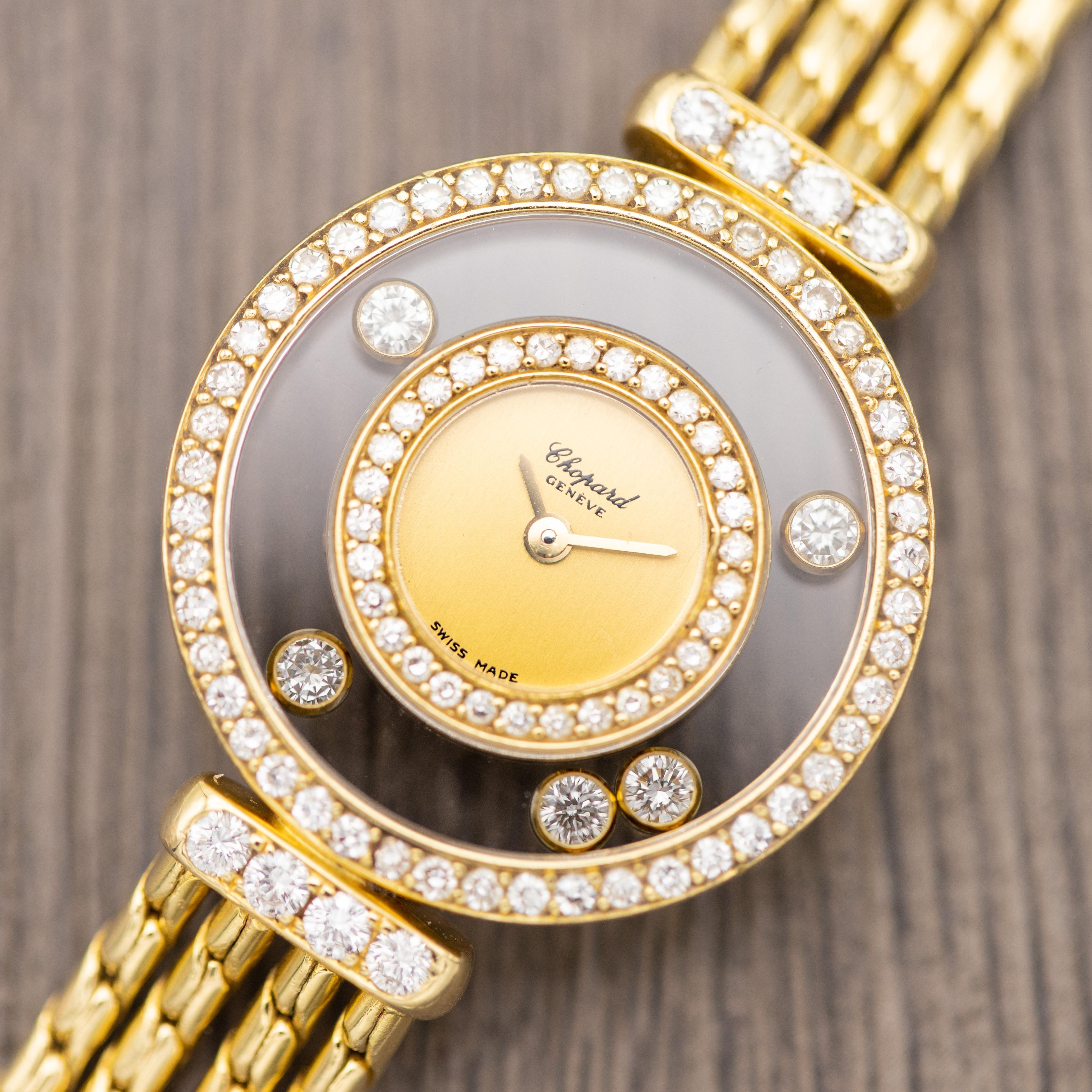 Chopard Happy Diamonds - 18k Solid Yellow Gold - Elegant Ladies Cocktail Watch For Sale 2