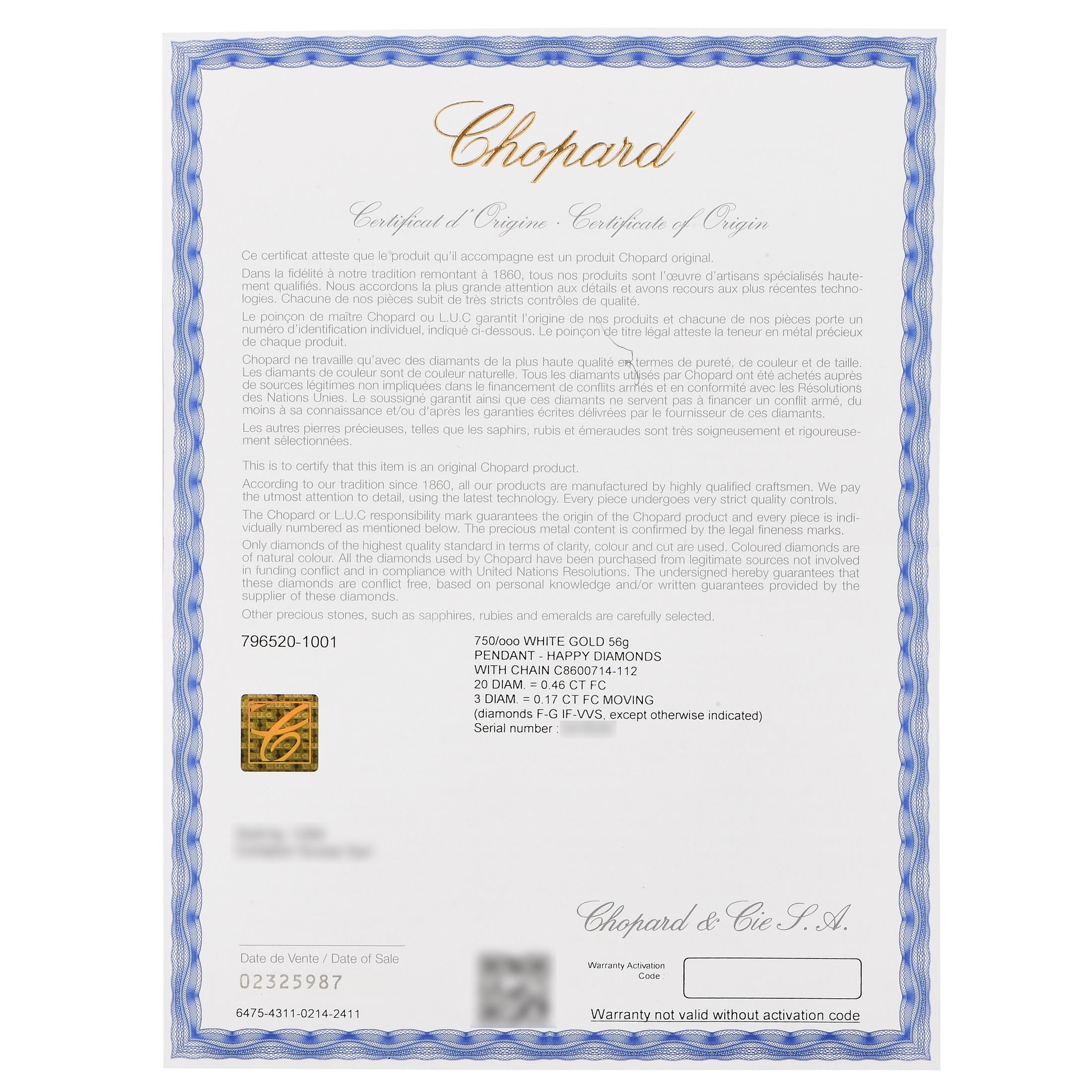 Halskette mit Anhänger von Chopard Happy Diamonds, 18 Karat Weißgold 0,63 Karat Diamanten Damen