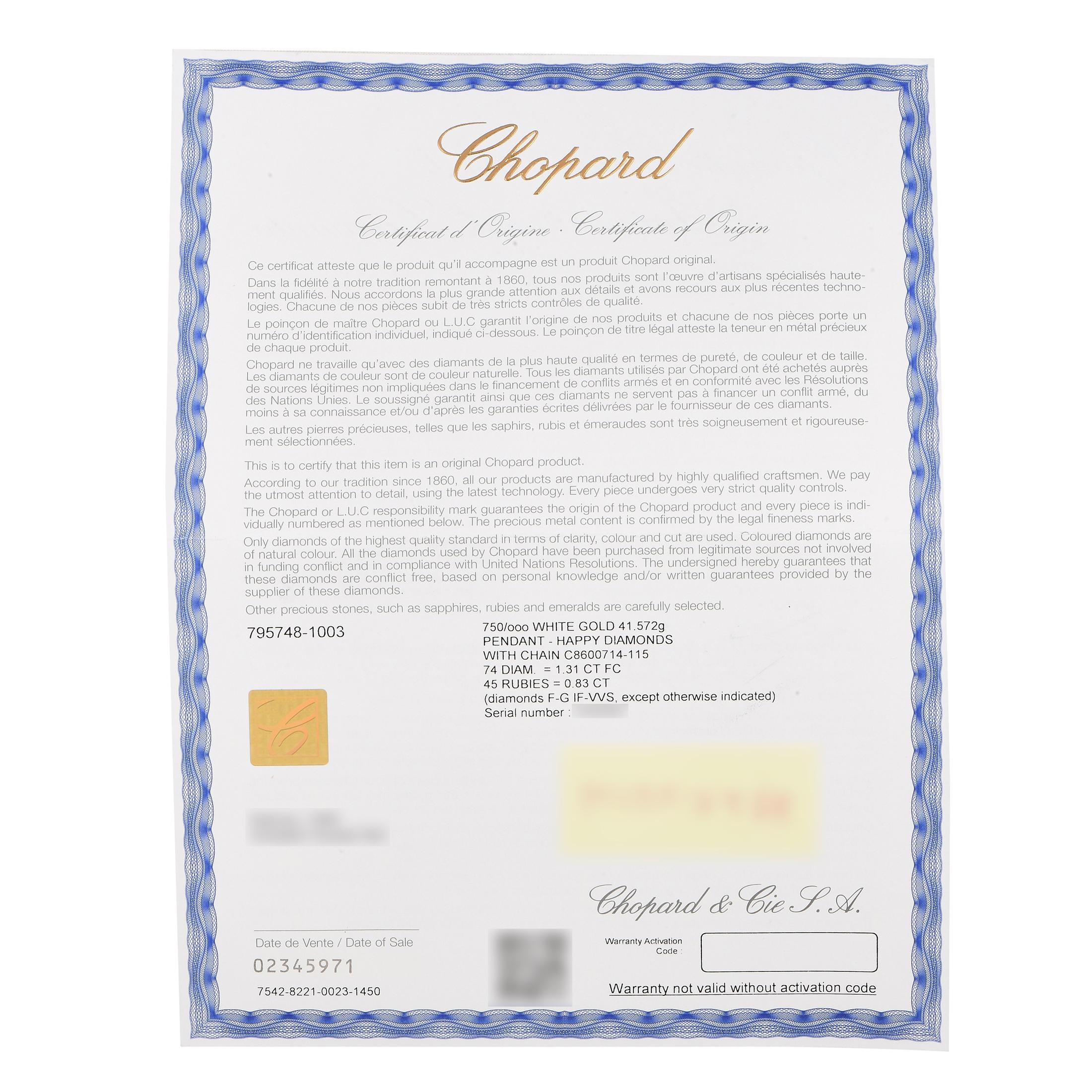 Donna Collana Chopard Happy Diamonds in oro bianco 18 carati con diamanti e rubini da 1,31 carati in vendita