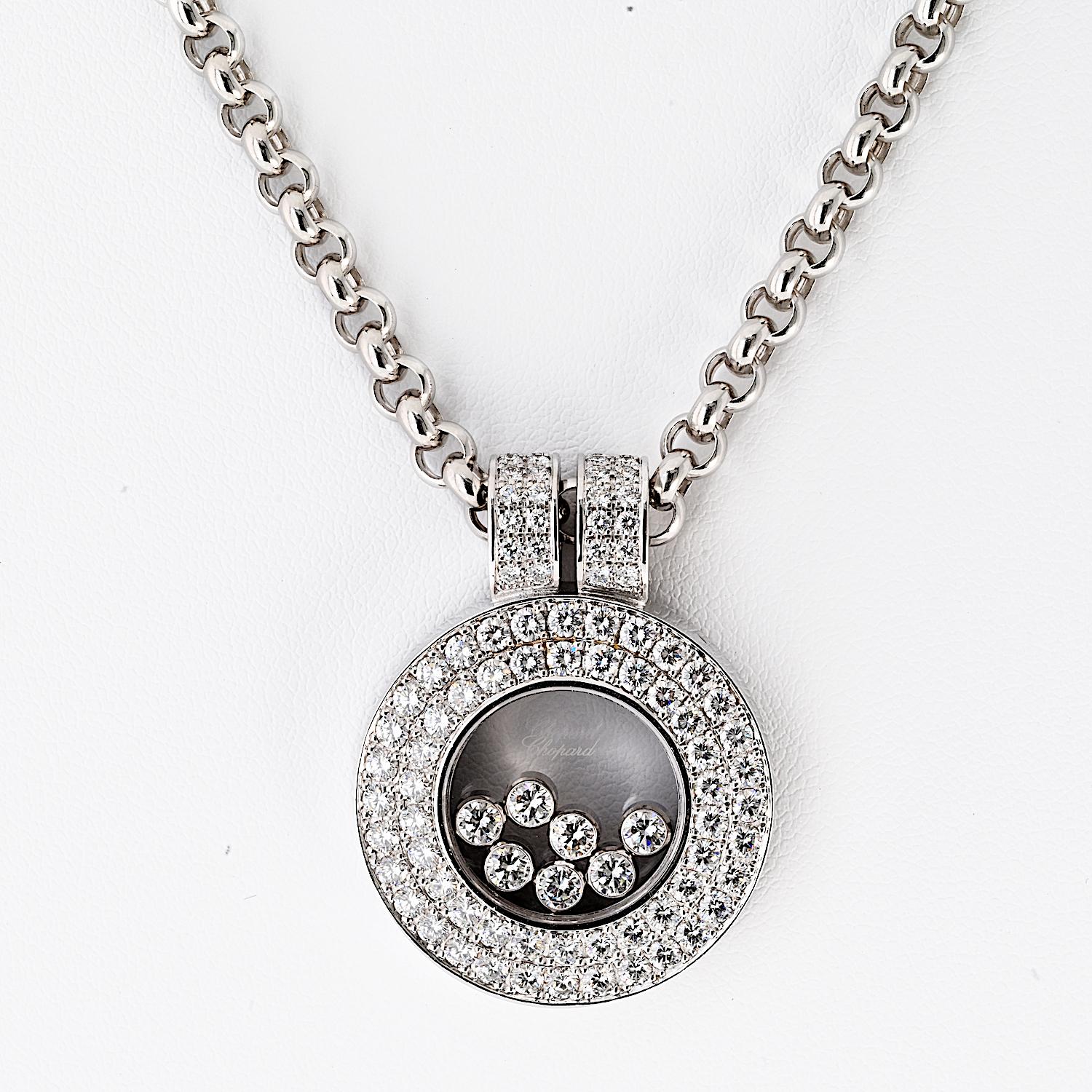 Moderne Chopard Happy Diamonds Collier rond à double rangée de diamants en or blanc 18 carats 2,05 carats poids total en vente