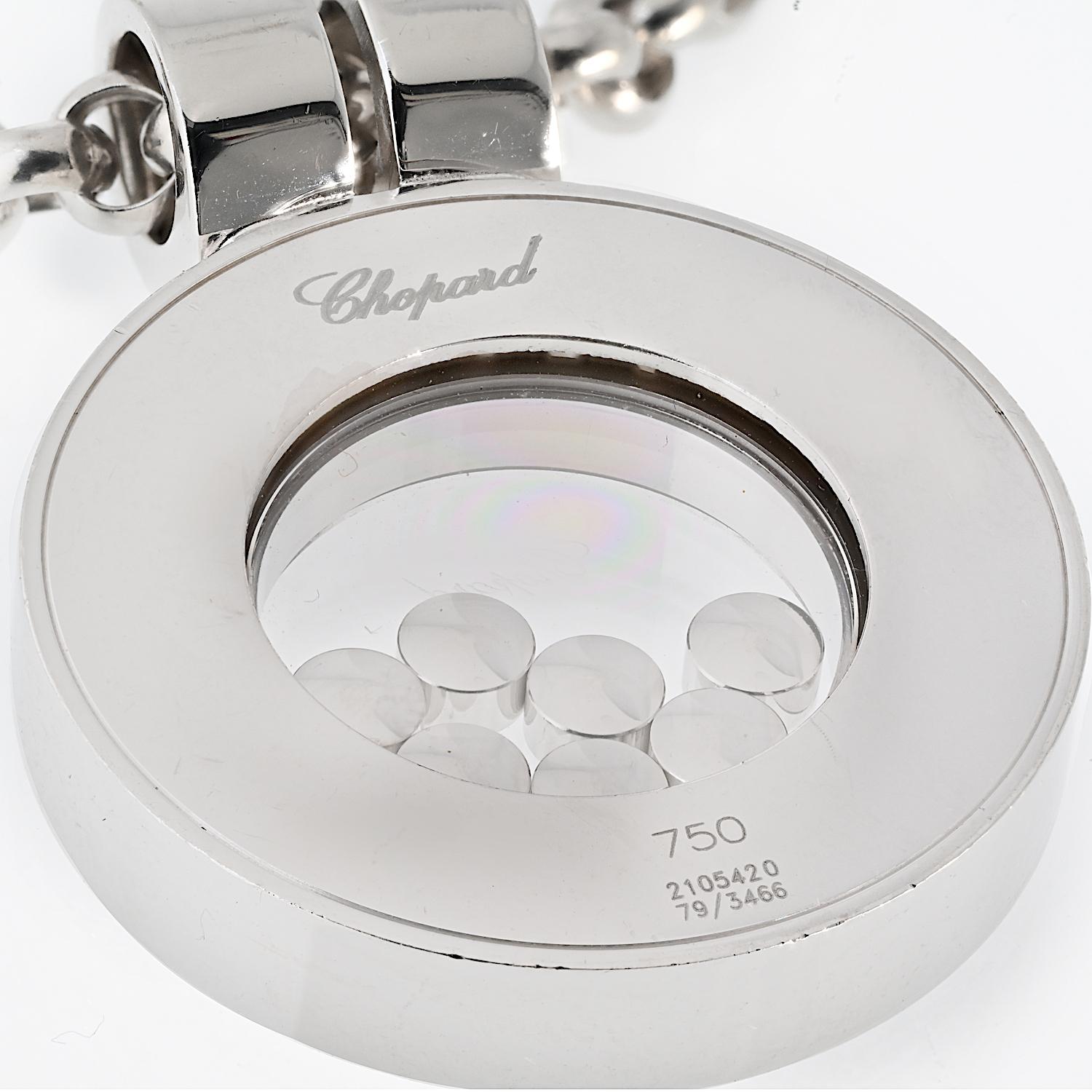 Taille ronde Chopard Happy Diamonds Collier rond à double rangée de diamants en or blanc 18 carats 2,05 carats poids total en vente
