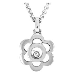 Chopard Happy Diamonds 18 Karat White Gold and 1 Floating Diamond Flower Pendant