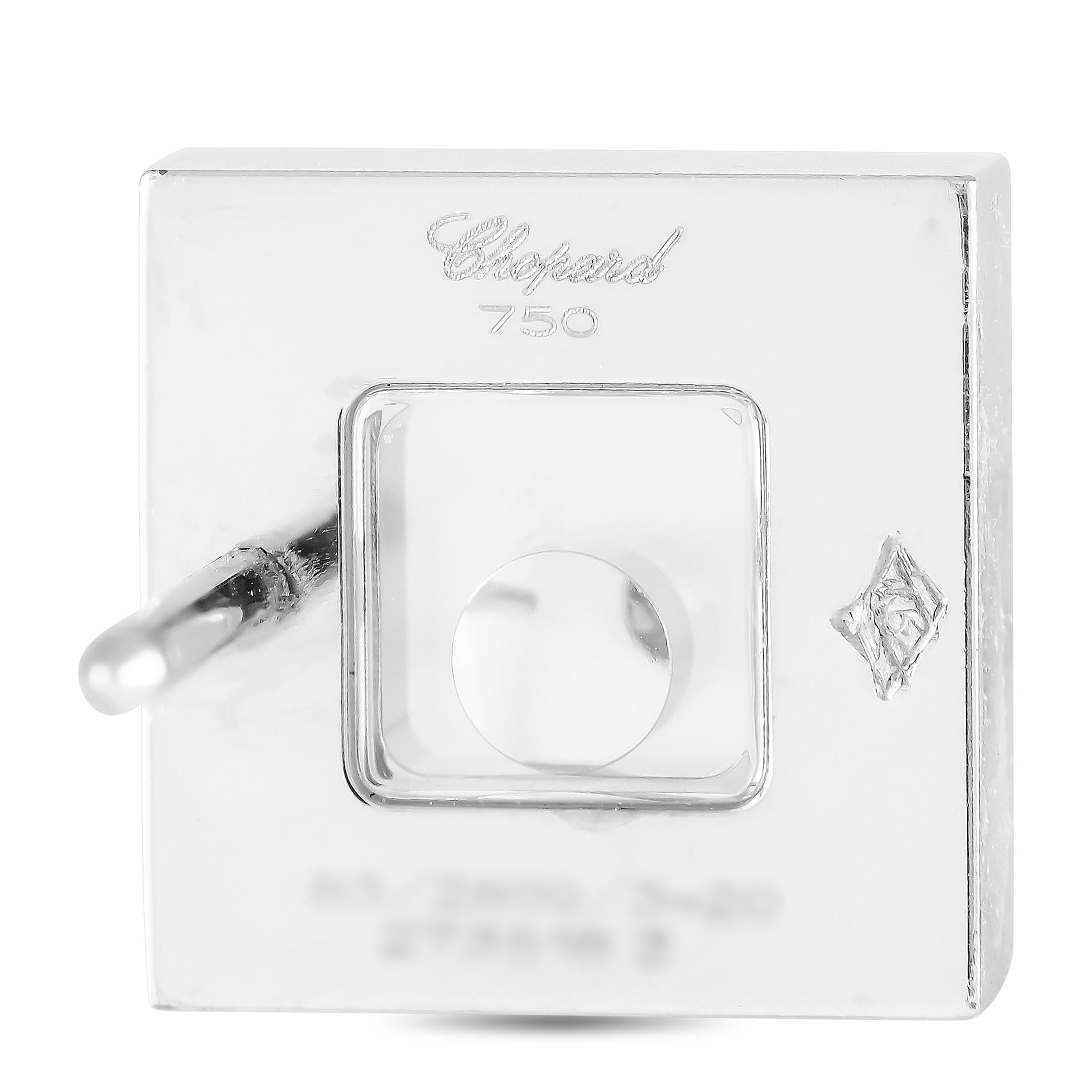 Round Cut Chopard Happy Diamonds 18K White Gold Diamond and Emerald Earrings CH37-102124