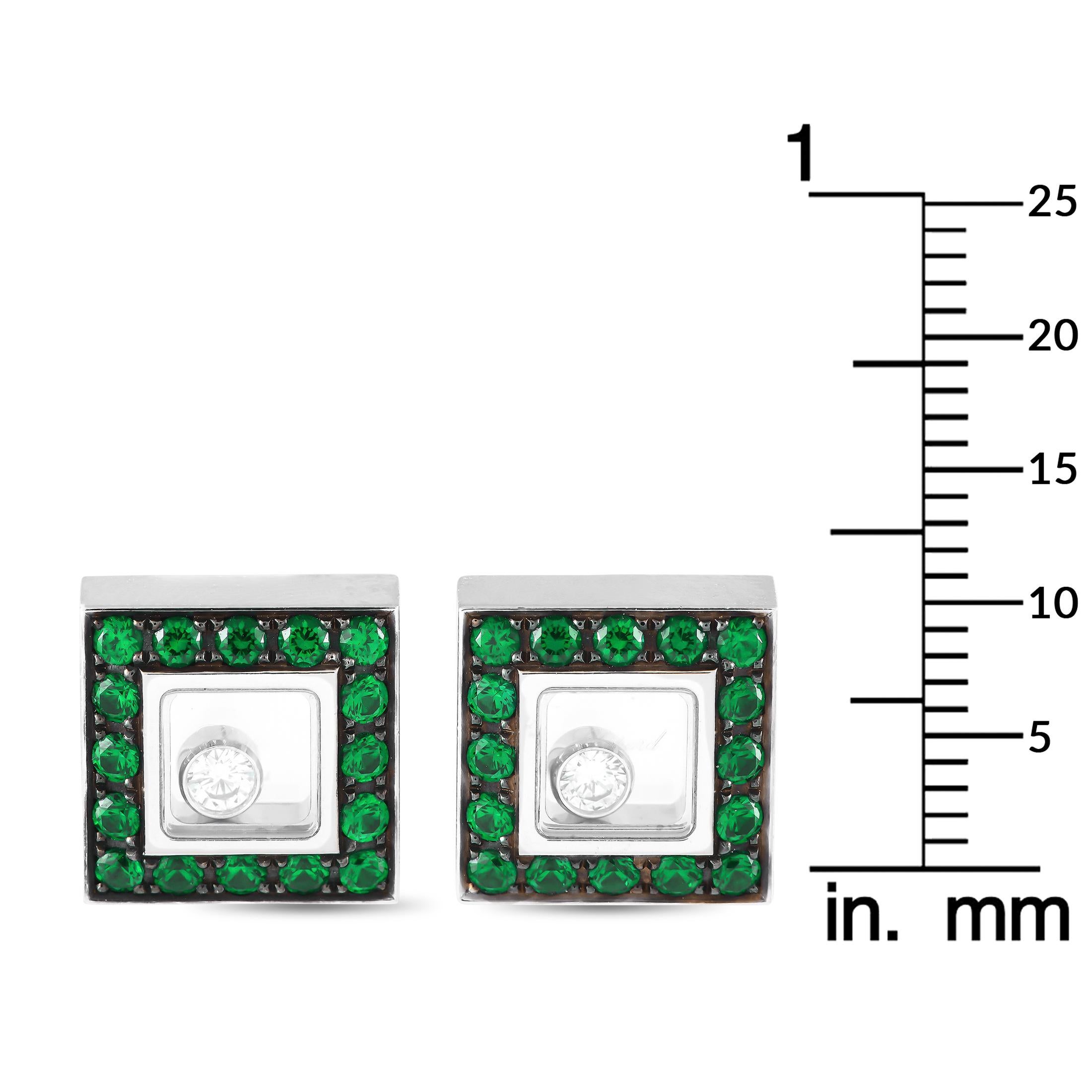 Chopard Happy Diamonds 18K White Gold Diamond and Emerald Earrings CH37-102124 In New Condition In Southampton, PA