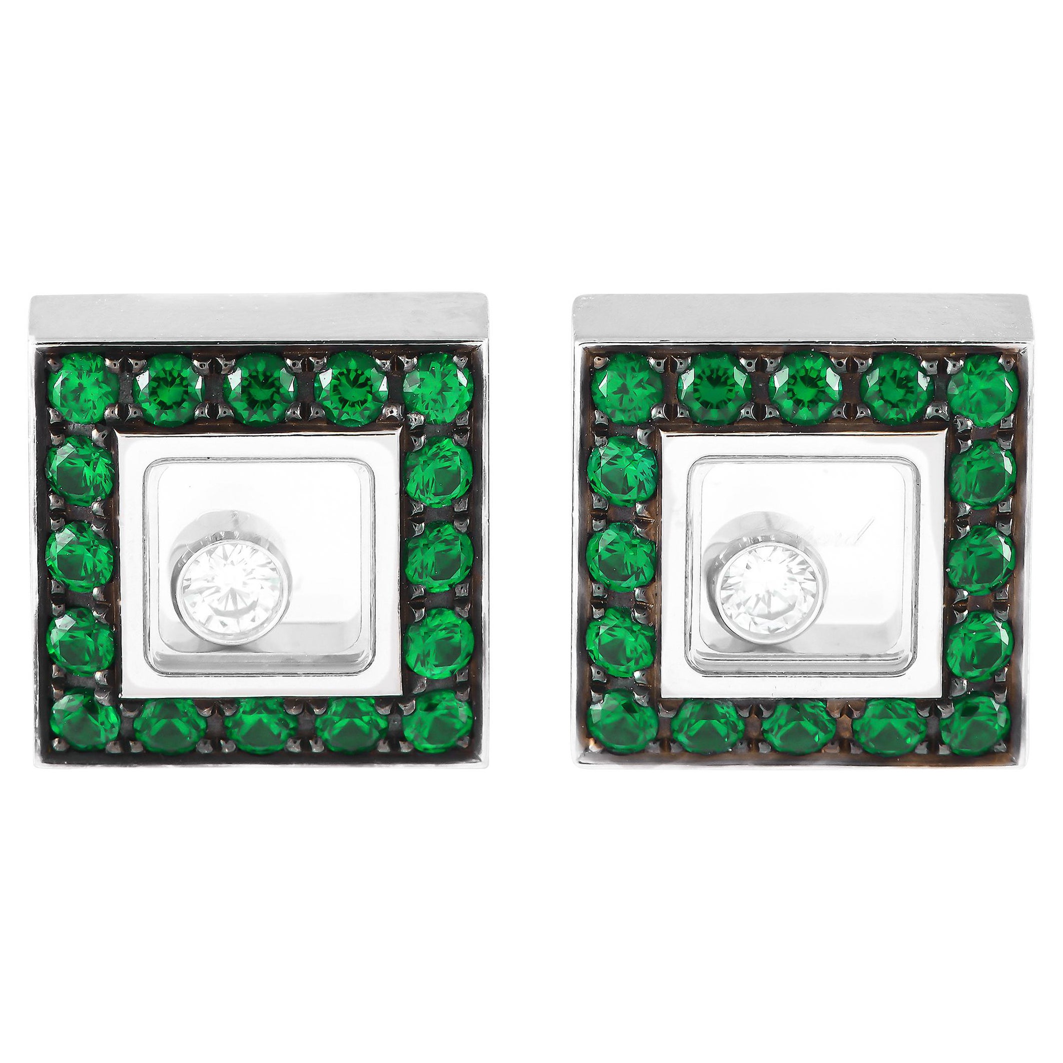 Chopard Happy Diamonds Ohrringe aus 18 Karat Weißgold mit Diamanten und Smaragden CH37-102124