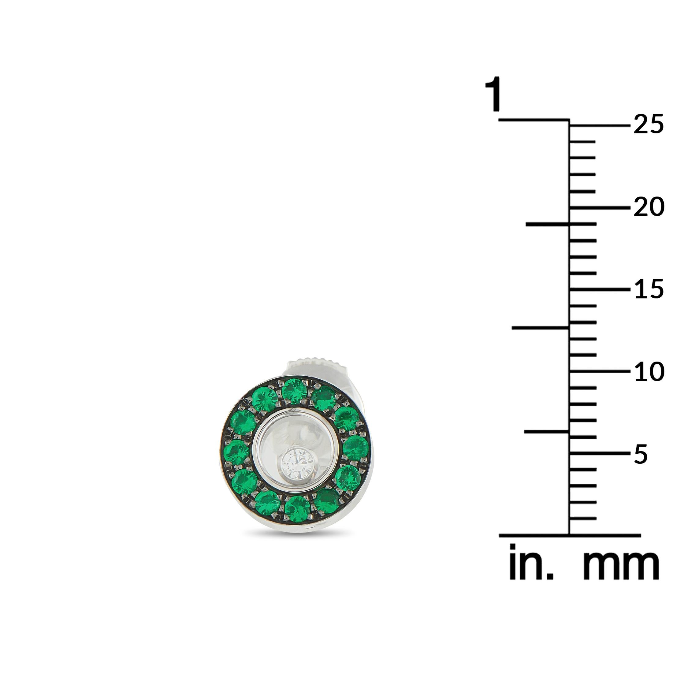 Chopard Happy Diamonds 18K White Gold Diamond and Emerald Stud Earrings en Excelente estado para la venta en Southampton, PA