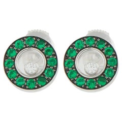 Chopard Happy Diamonds 18K White Gold Diamond and Emerald Stud Earrings