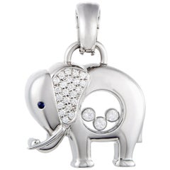 Chopard Happy Diamonds 18 Karat White Gold Diamond and Sapphire Elephant Pendant