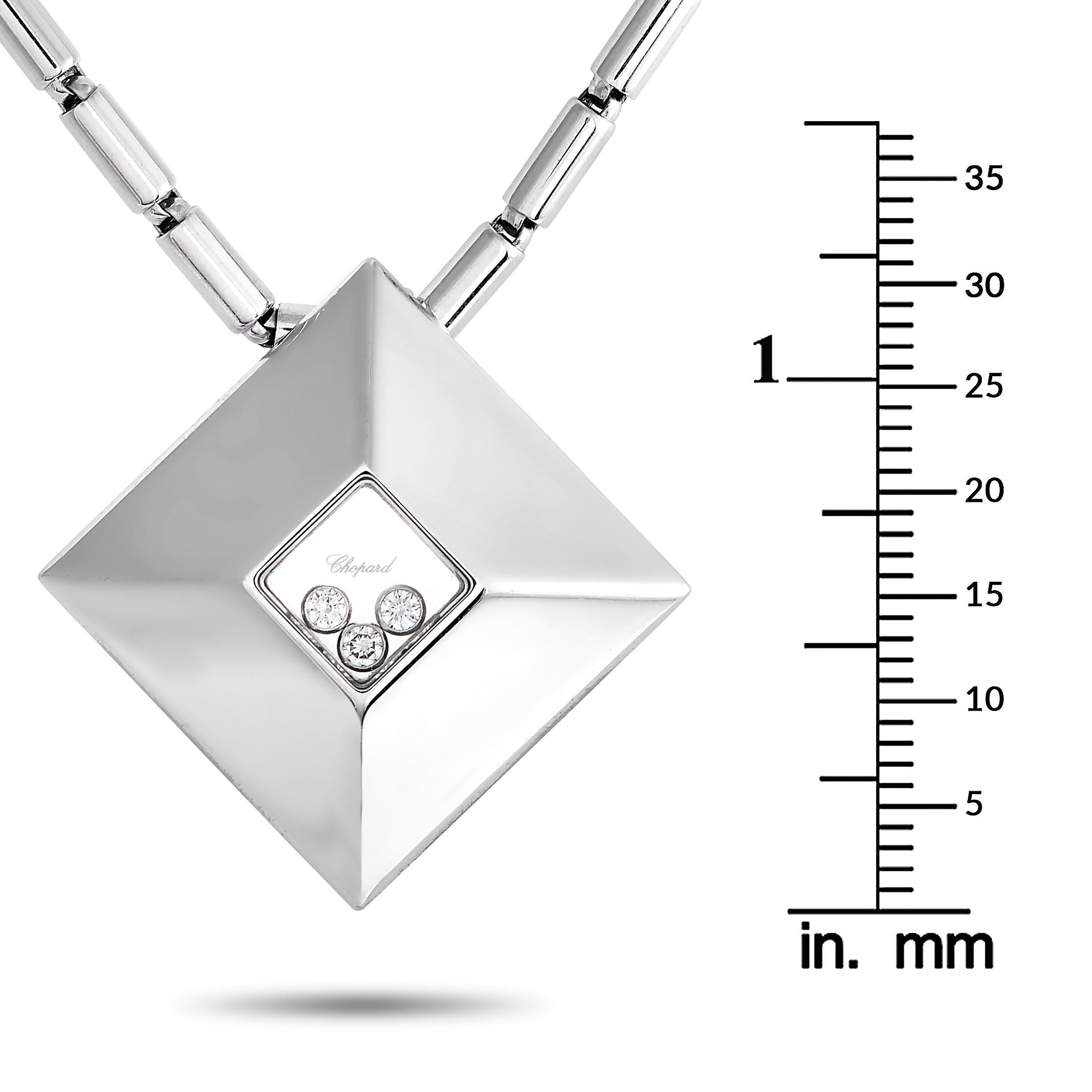 Women's Chopard Happy Diamonds 18K White Gold Diamond Tube Bar Necklace For Sale