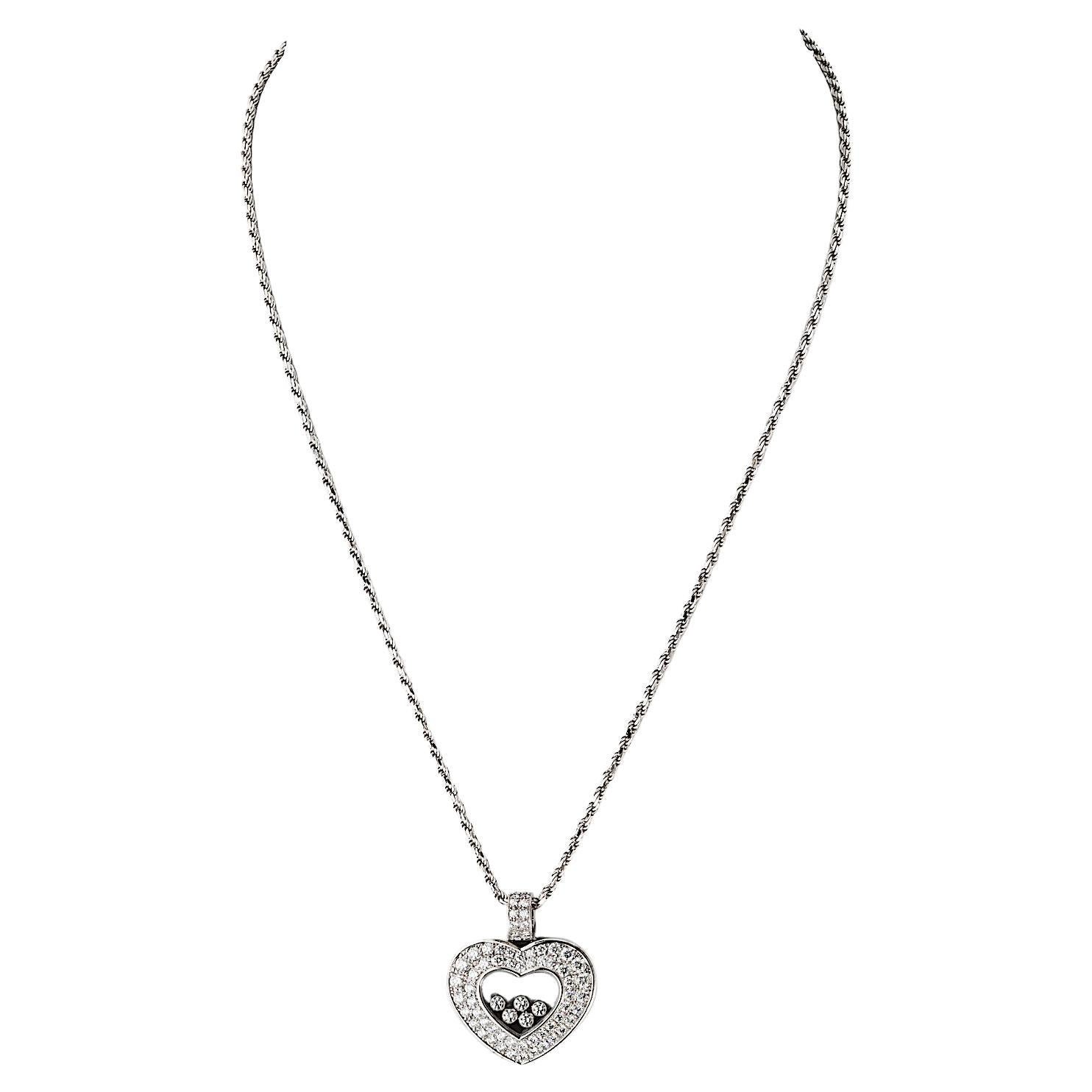 Chopard Happy Diamonds 18K White Gold Five Floating Diamond Heart Necklace
