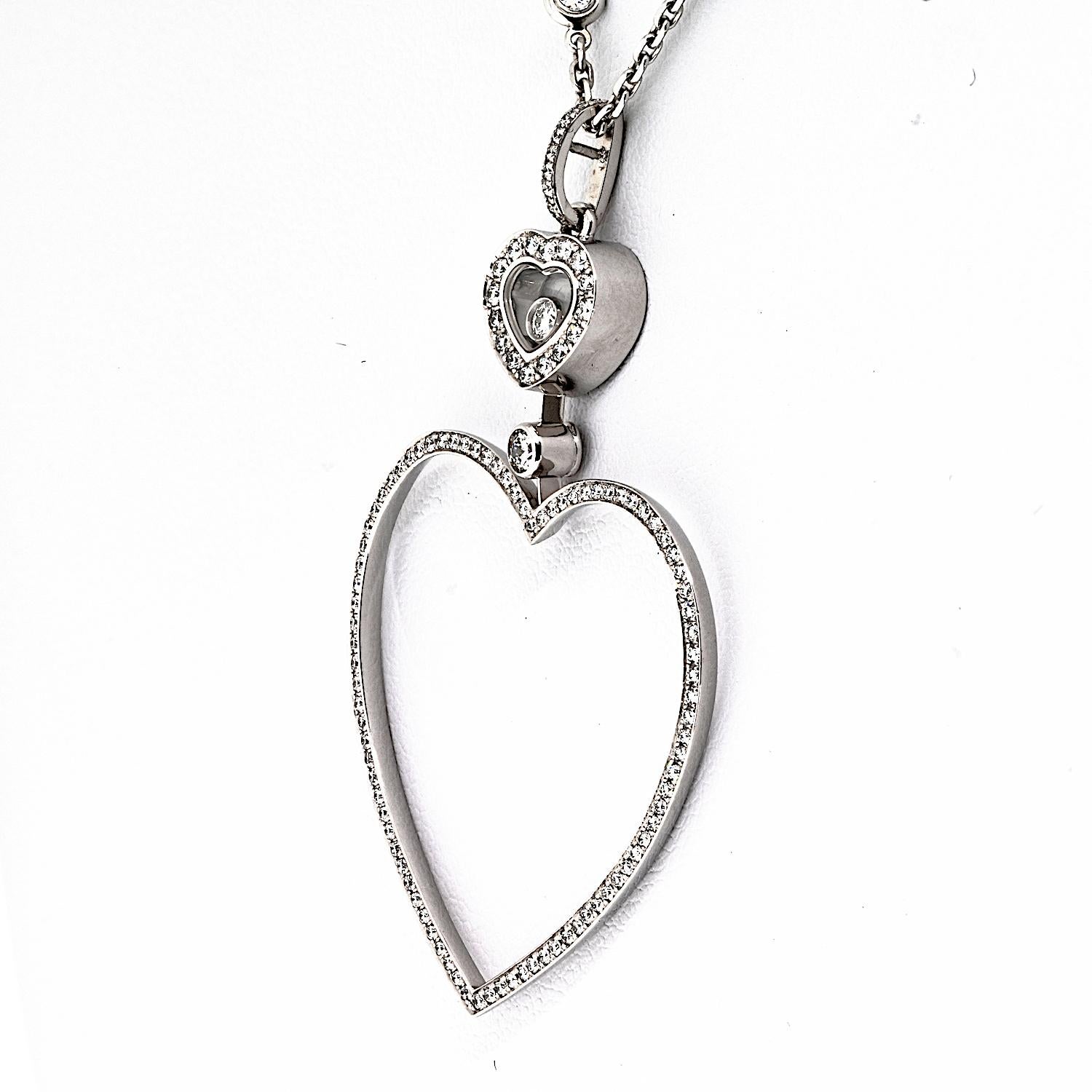 Taglio rotondo Collana Happy Diamonds Chopard in oro bianco 18K Happy Diamond Open Heart 0.70cttw in vendita