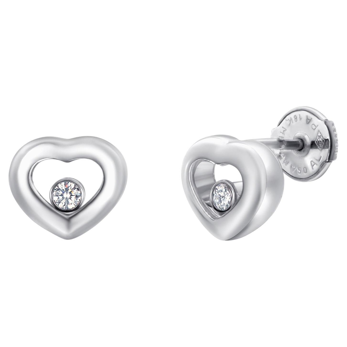 Chopard Happy Diamonds 18K White Gold Heart Stud Earrings 0.10 Carats
