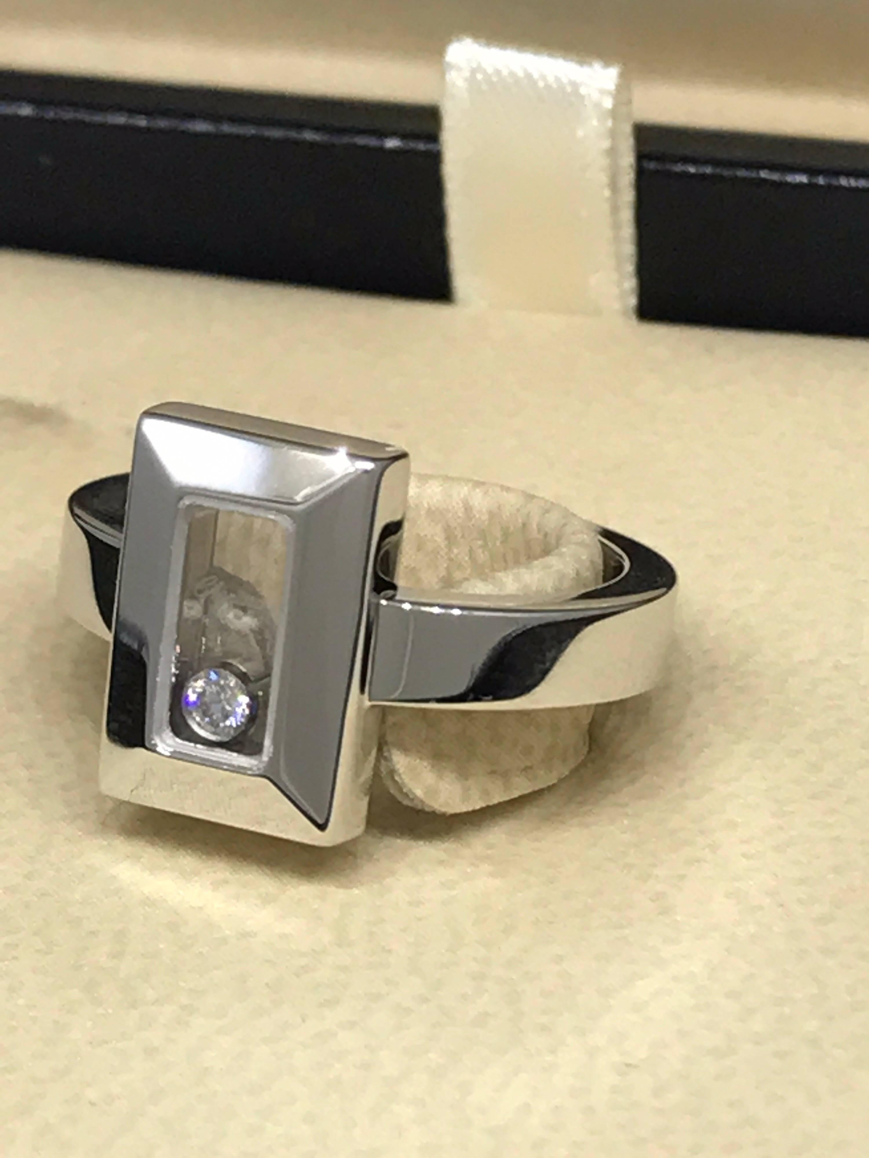 Women's Chopard Happy Diamonds 18k Karat White Gold Rectangular Shape Ring 82/6729