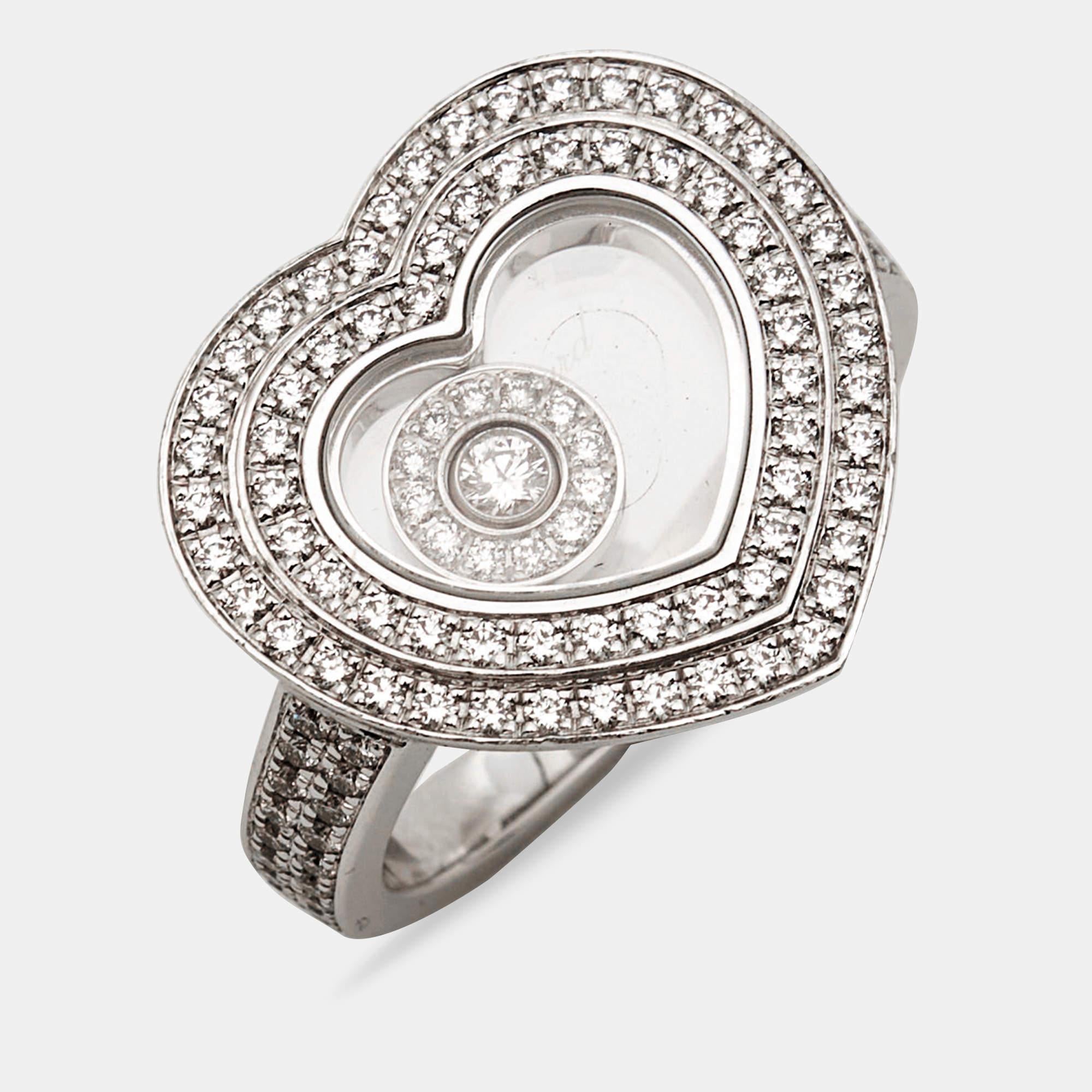 Chopard Happy Diamonds 18k White Gold Ring Size 50 In Good Condition For Sale In Dubai, Al Qouz 2