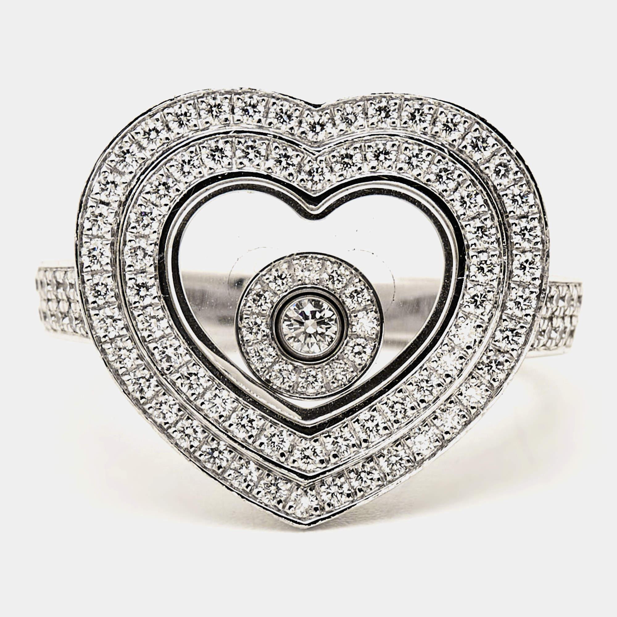 Chopard Happy Diamonds 18k White Gold Ring Size 50 For Sale 1