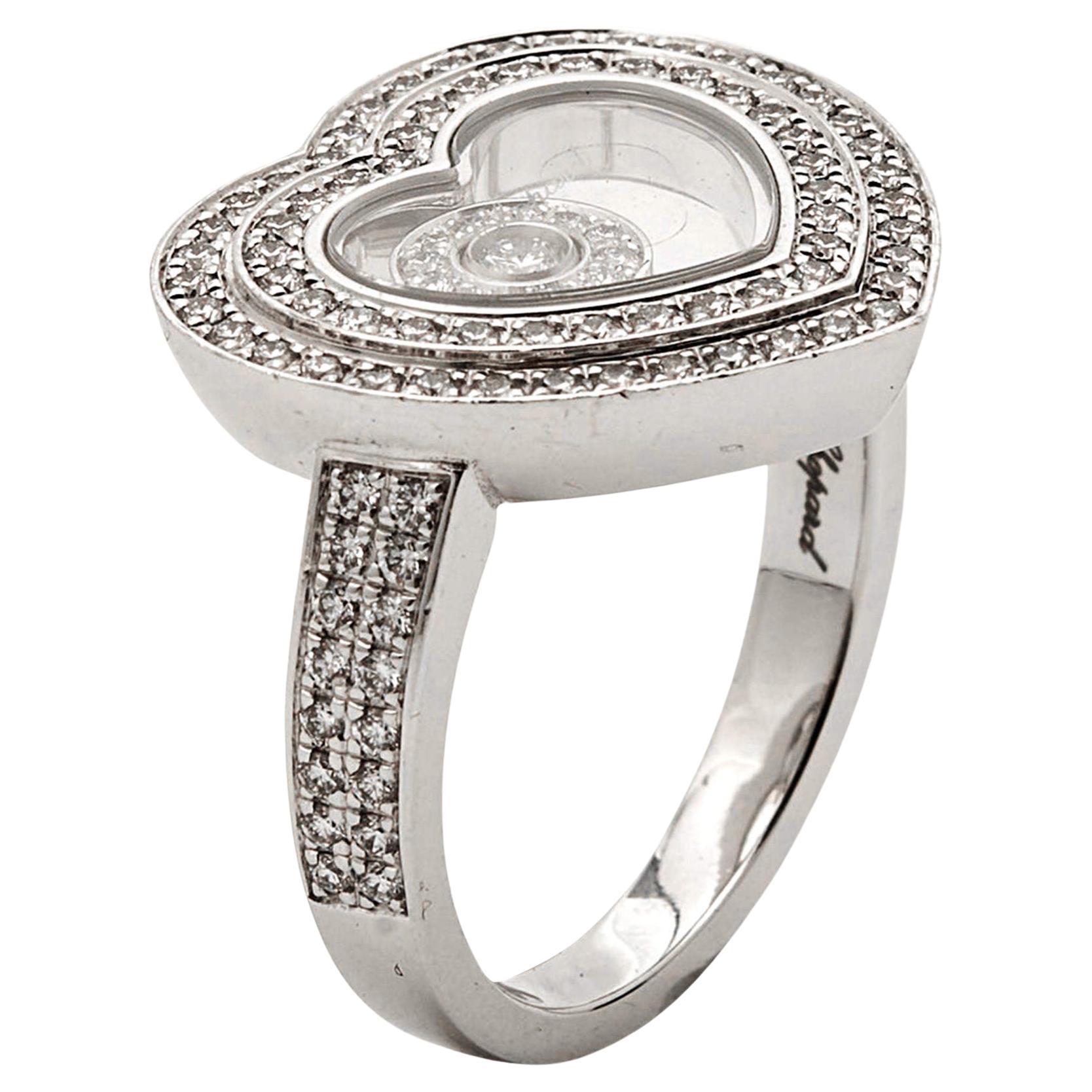 Chopard Happy Diamonds 18k White Gold Ring Size 50 For Sale