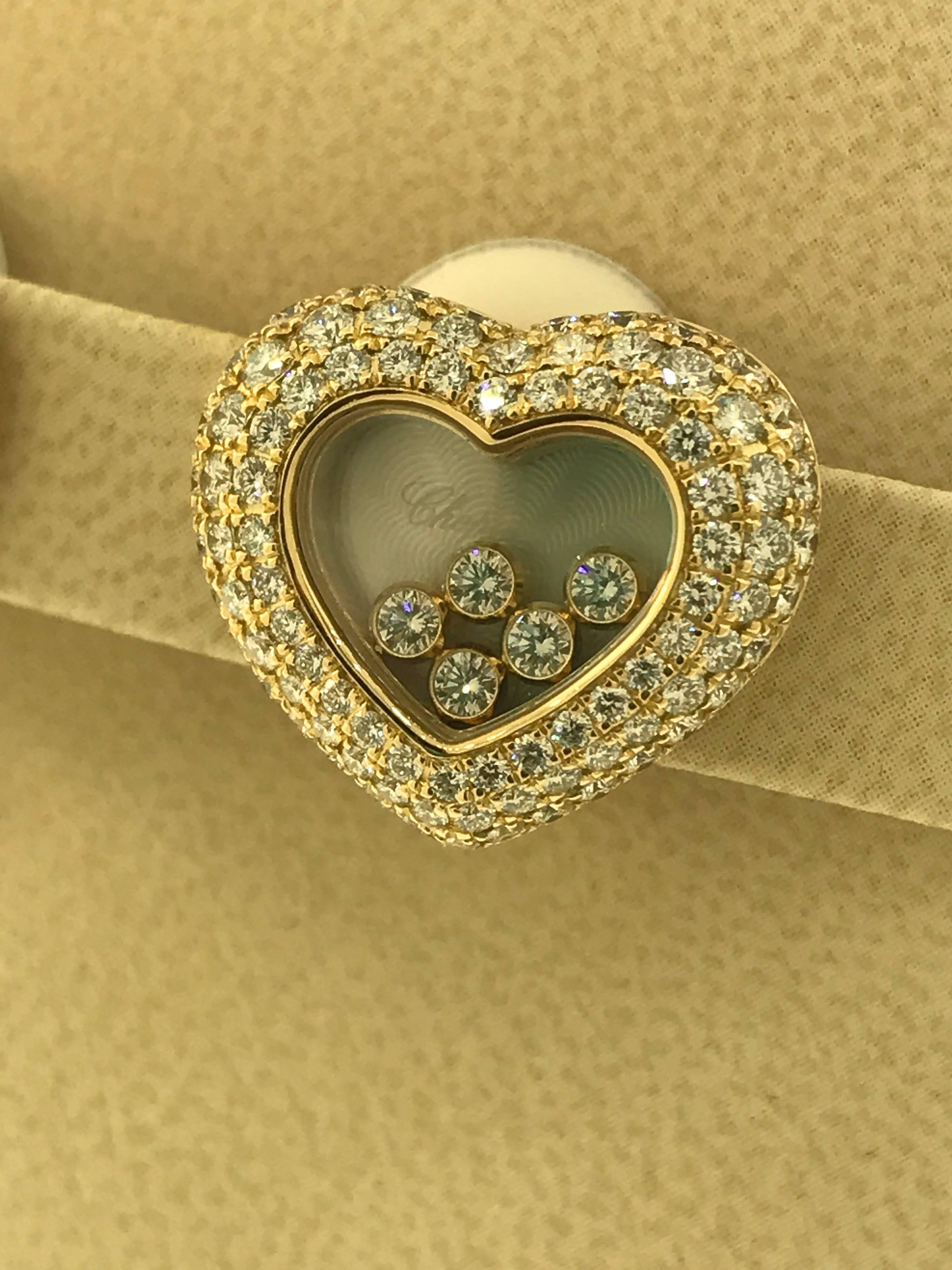 Chopard Happy Diamonds 18 Karat Yellow Gold and Diamond Large Heart Earrings For Sale 2