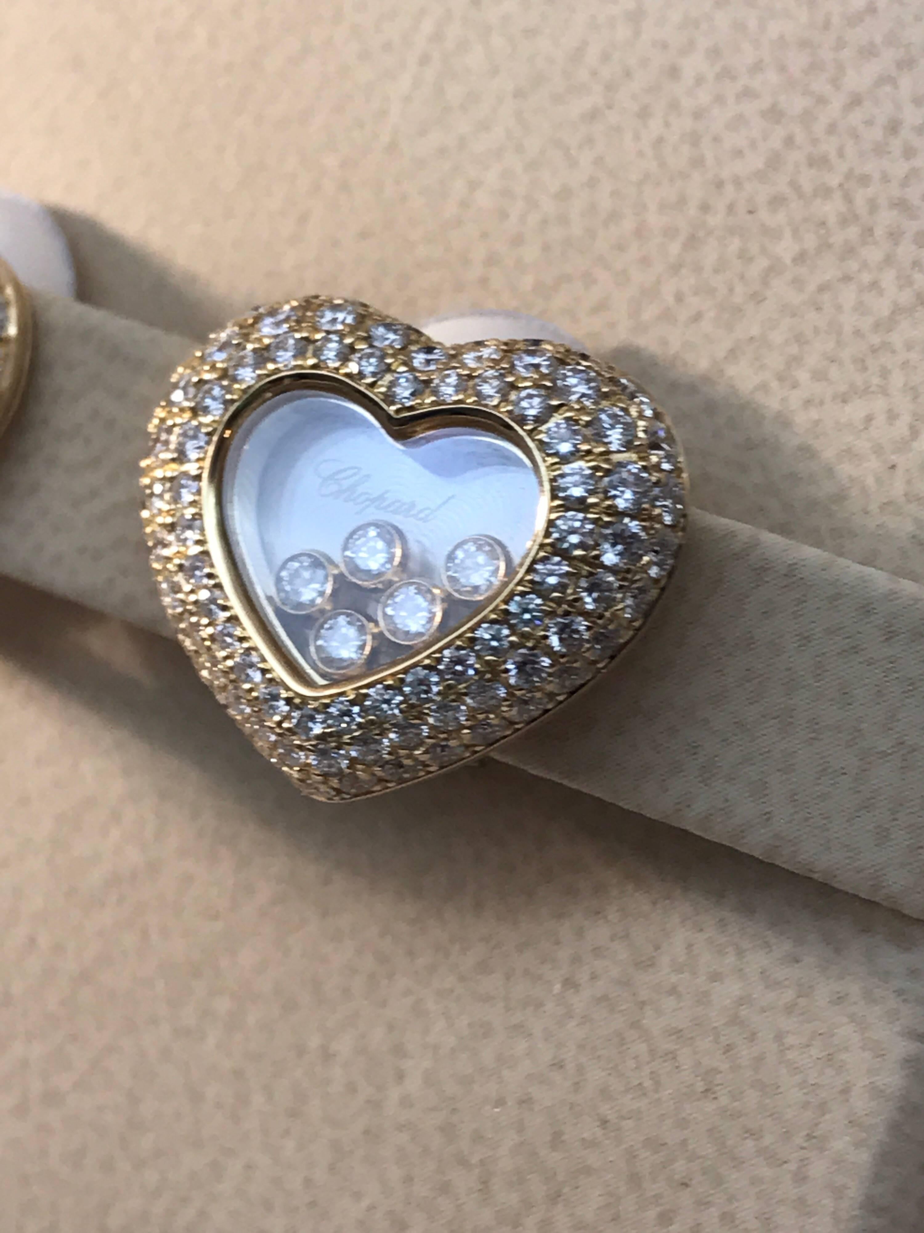 Chopard Happy Diamonds 18 Karat Yellow Gold and Diamond Large Heart Earrings For Sale 3