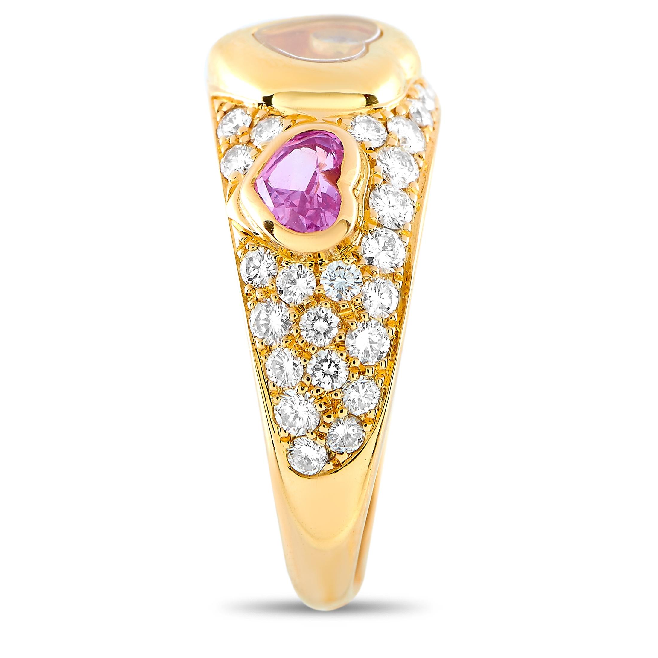Round Cut Chopard Happy Diamonds 18 Karat Gold 0.65 Carat Diamond and Pink Sapphire Heart