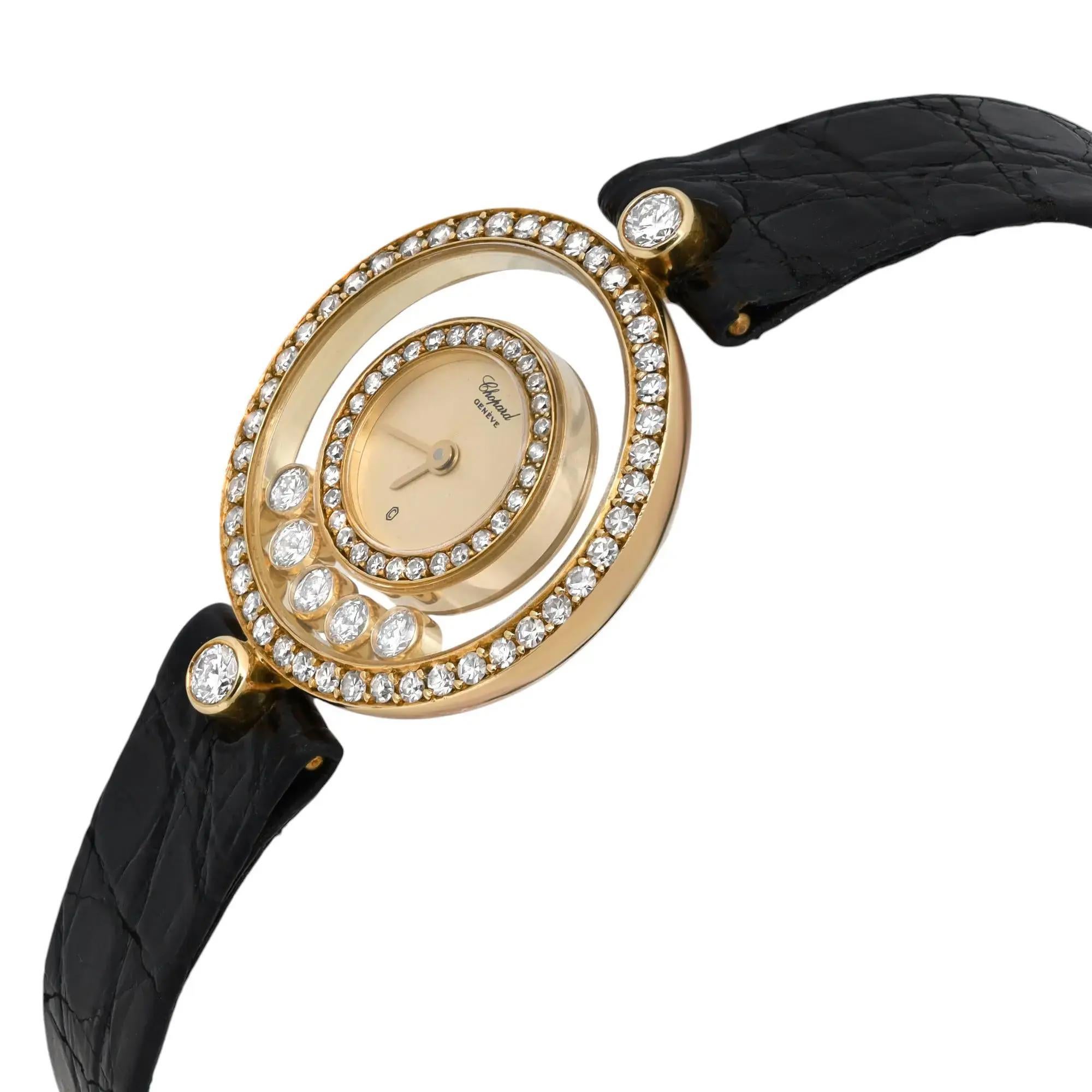 Chopard Happy Diamonds 18K Yellow Gold Champage Dial Quartz Watch 4066 In Good Condition In New York, NY