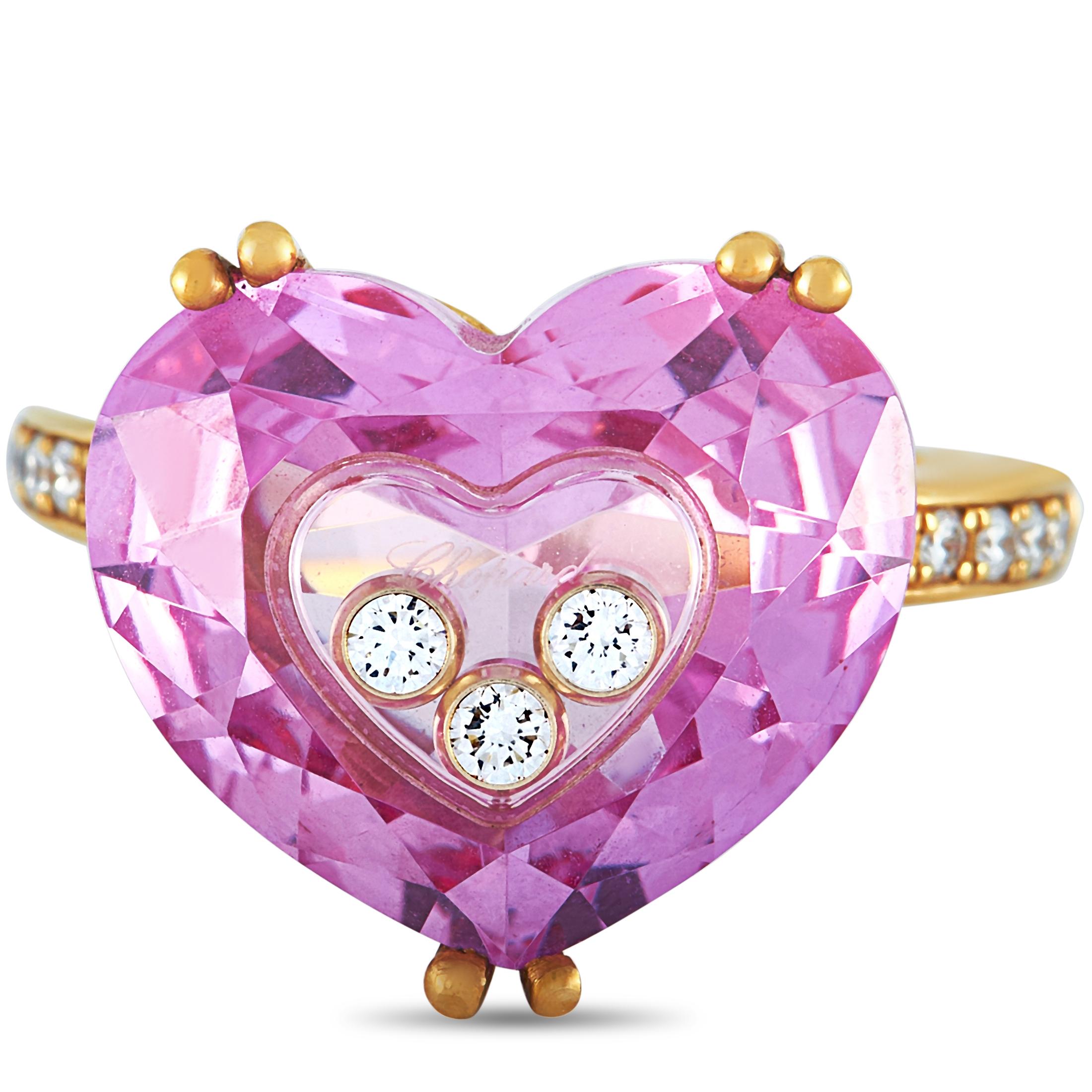 Chopard Happy Diamonds 18 Karat Yellow Gold Diamond and Pink Stone Heart Ring In New Condition In Southampton, PA