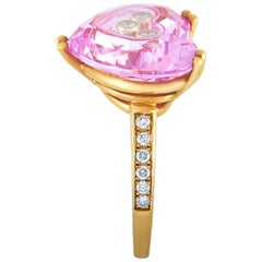 Chopard Happy Diamonds 18 Karat Yellow Gold Diamond and Pink Stone Heart Ring