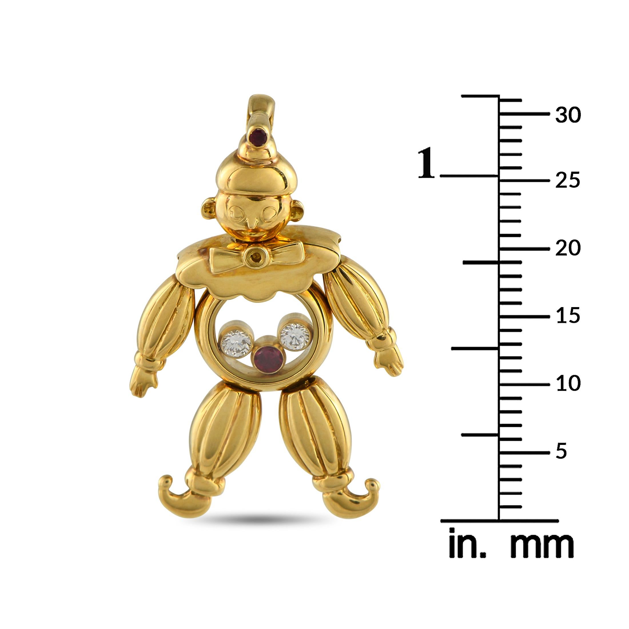 Round Cut Chopard Happy Diamonds 18K Yellow Gold Diamond Clown Pendant For Sale