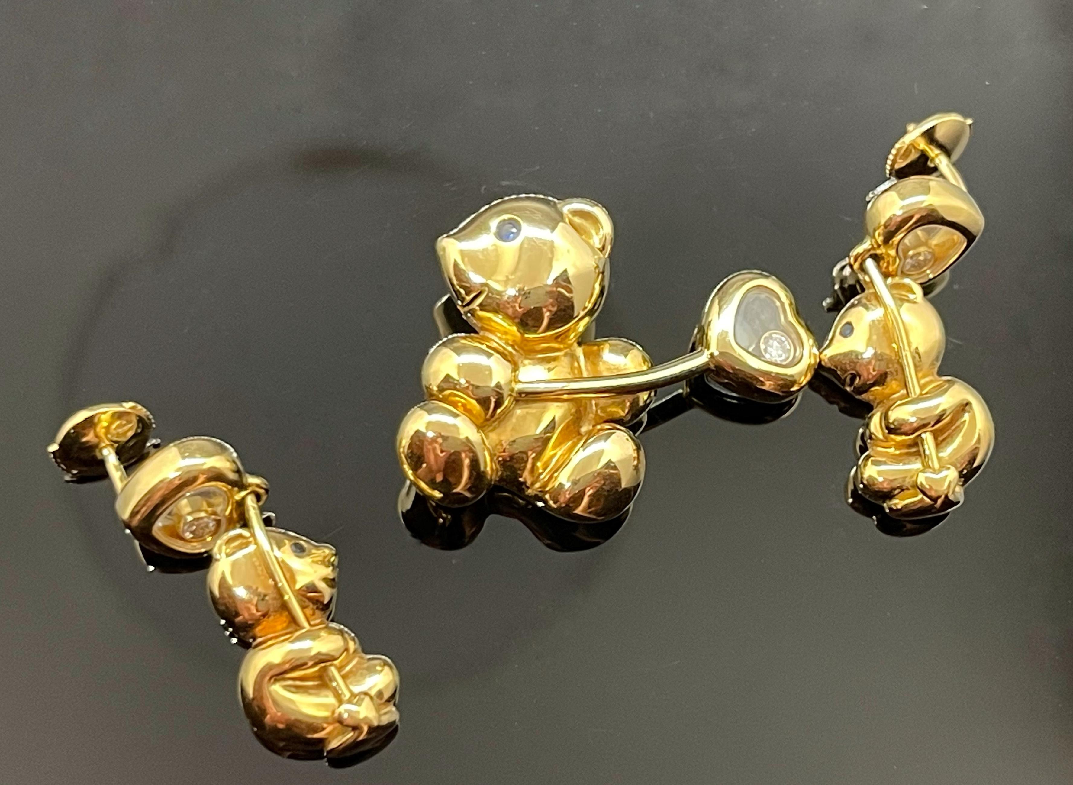 Modern Chopard Happy Diamonds 18K Yellow Gold Diamond Pendant and Earrings