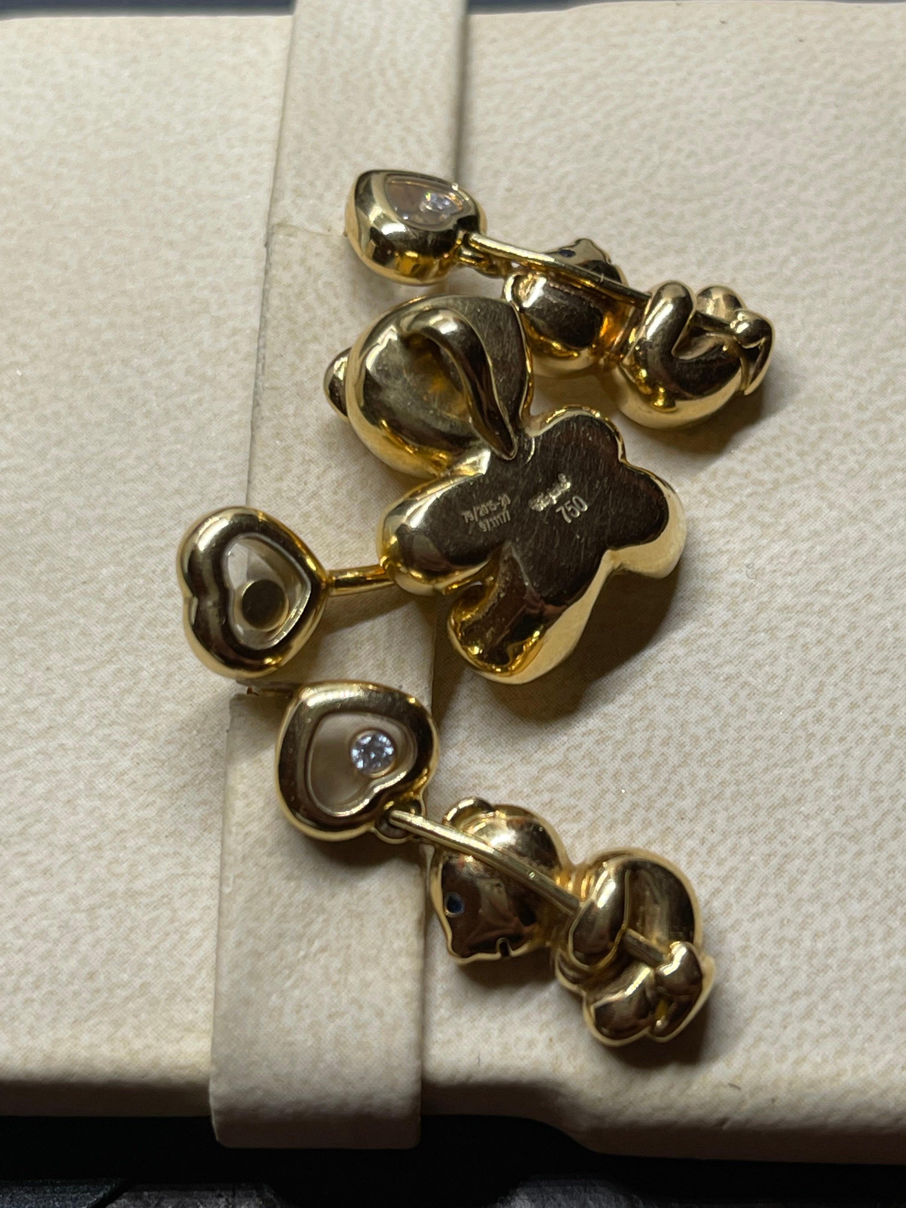 Brilliant Cut Chopard Happy Diamonds 18K Yellow Gold Diamond Pendant and Earrings