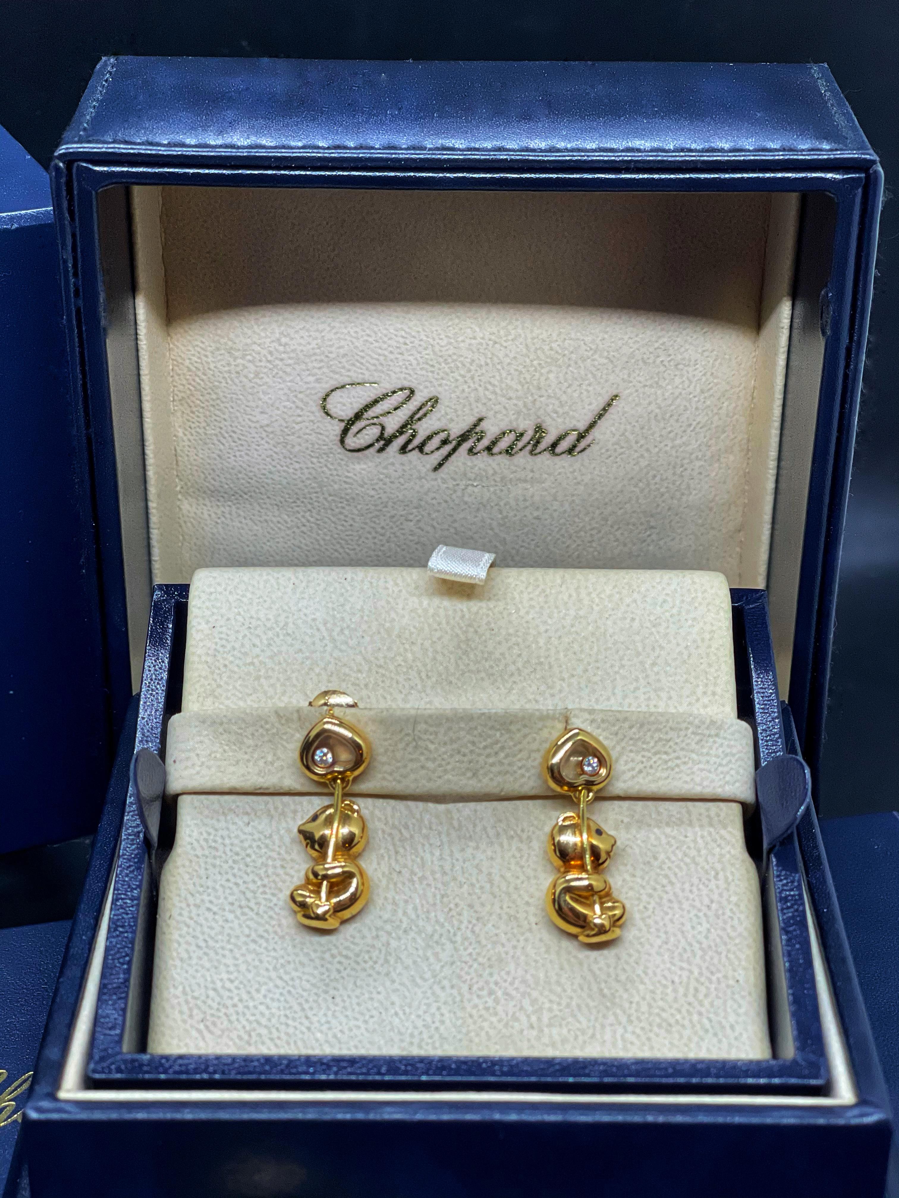 Women's Chopard Happy Diamonds 18K Yellow Gold Diamond Pendant and Earrings
