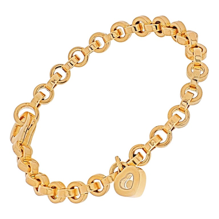 Chopard Happy Diamonds 18k Yellow Gold Heart Charm Link Bracelet at 1stDibs