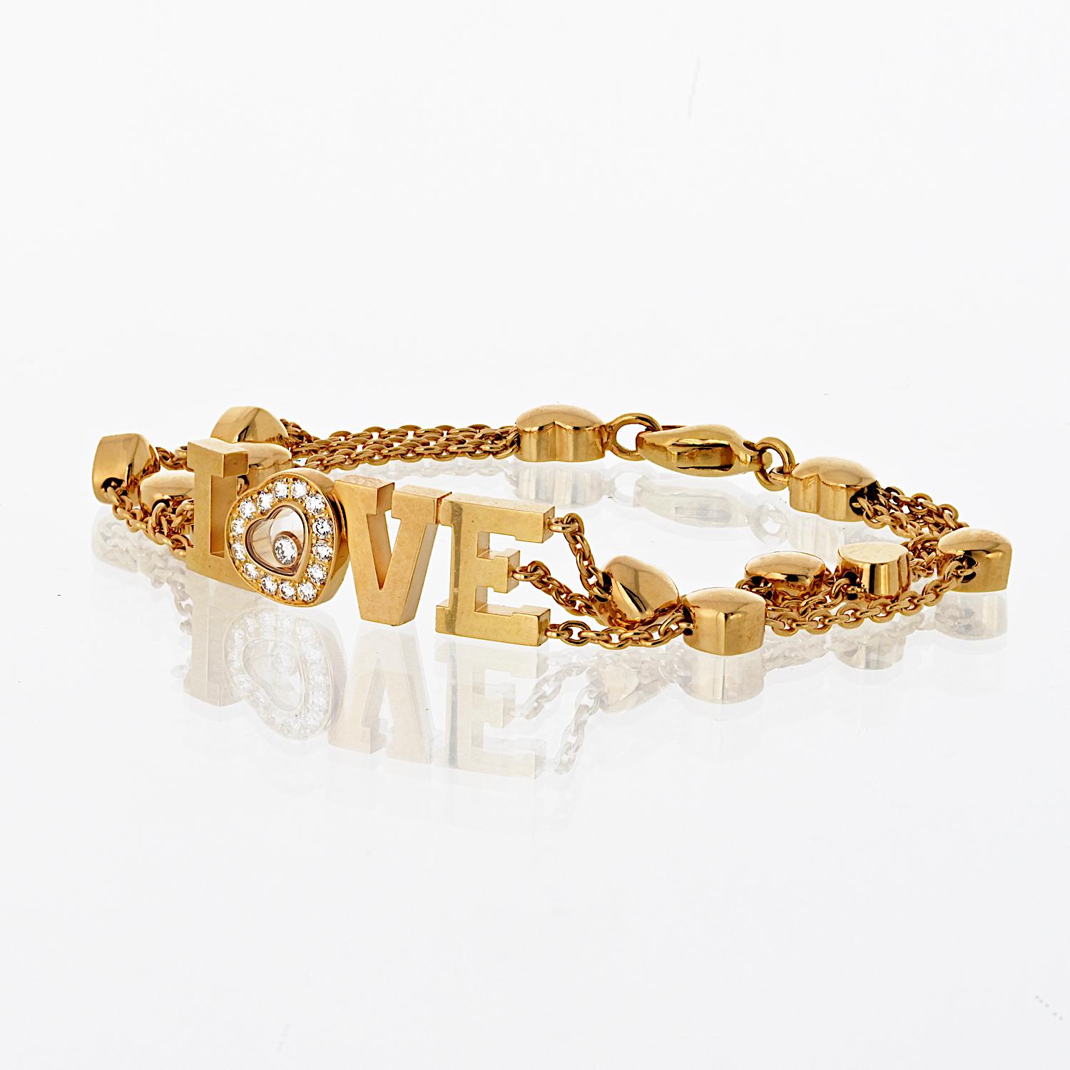 Modern Chopard Happy Diamonds 18K Yellow Gold Love 0.28cttw Diamond Bracelet For Sale