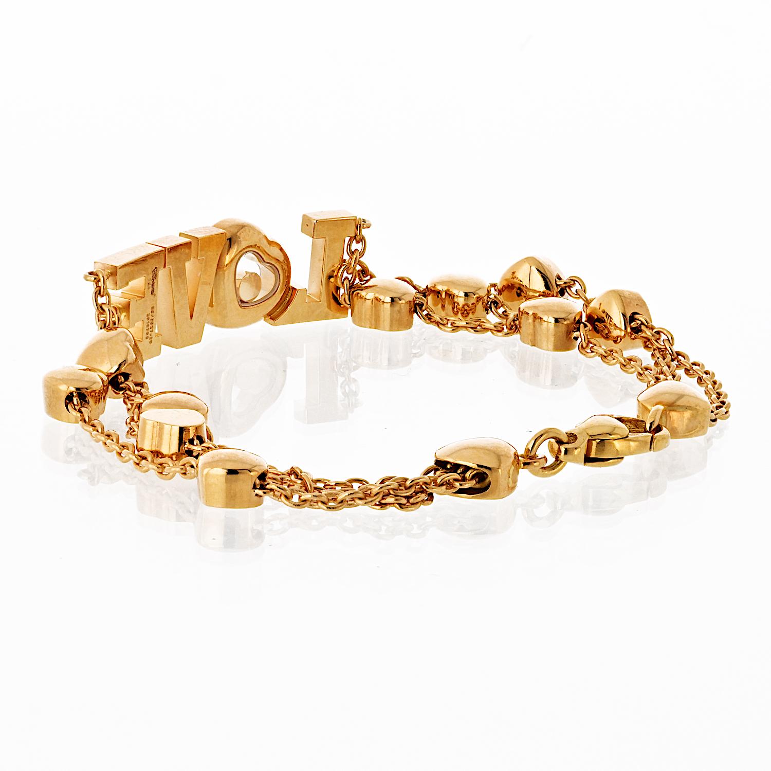 Round Cut Chopard Happy Diamonds 18K Yellow Gold Love 0.28cttw Diamond Bracelet For Sale